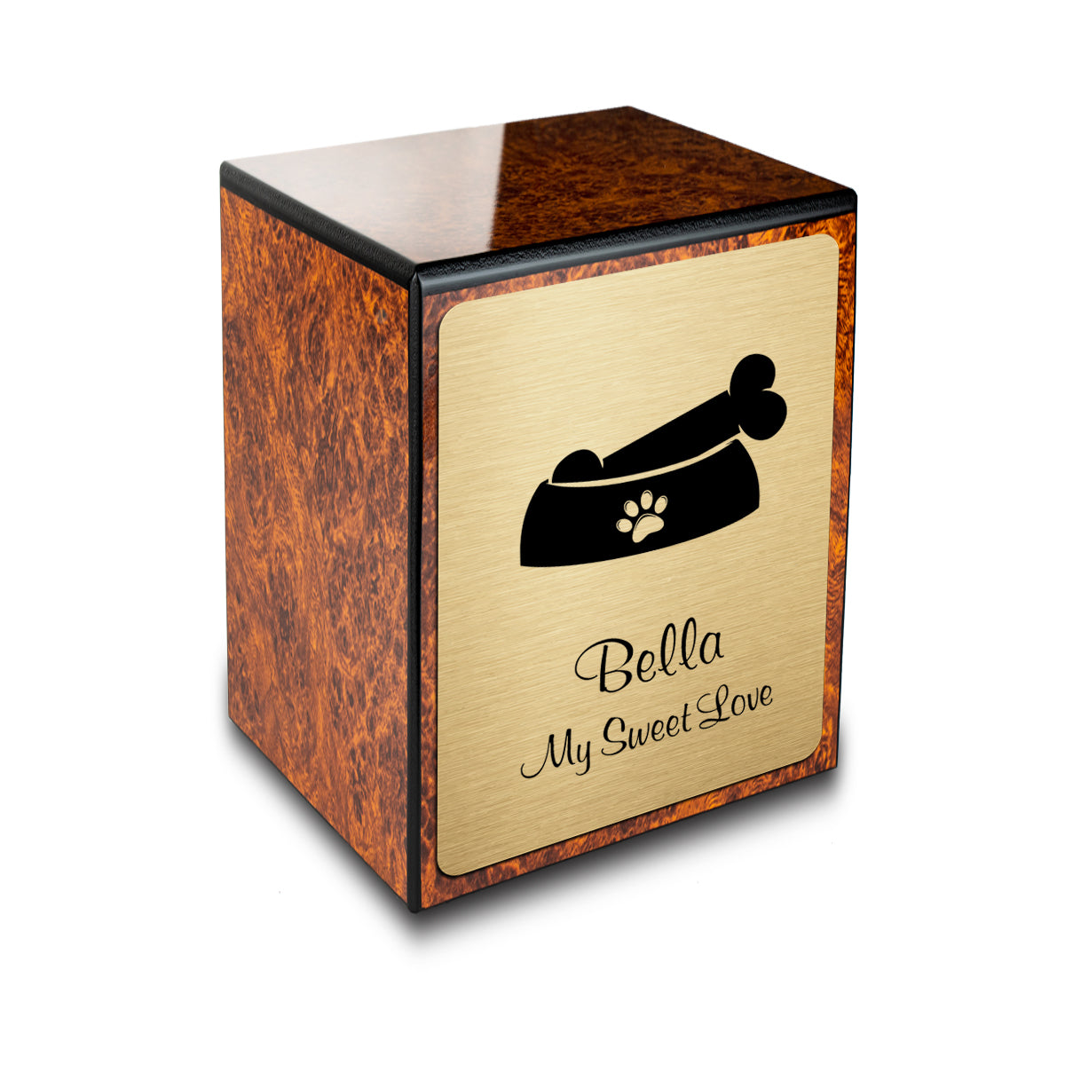 Custom Engraved Heritage Burl Dog Small Pet Cremation Urn Memorial Box for Ashes
