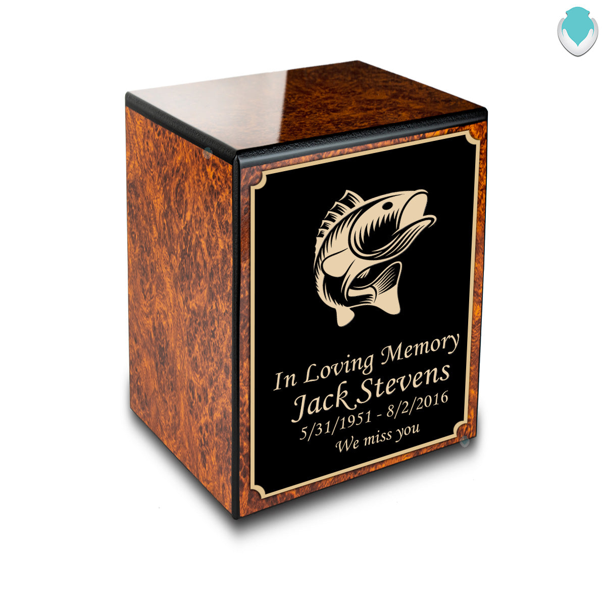 Custom Engraved Heritage Burl Small Cremation Urn Memorial Box for Ashes