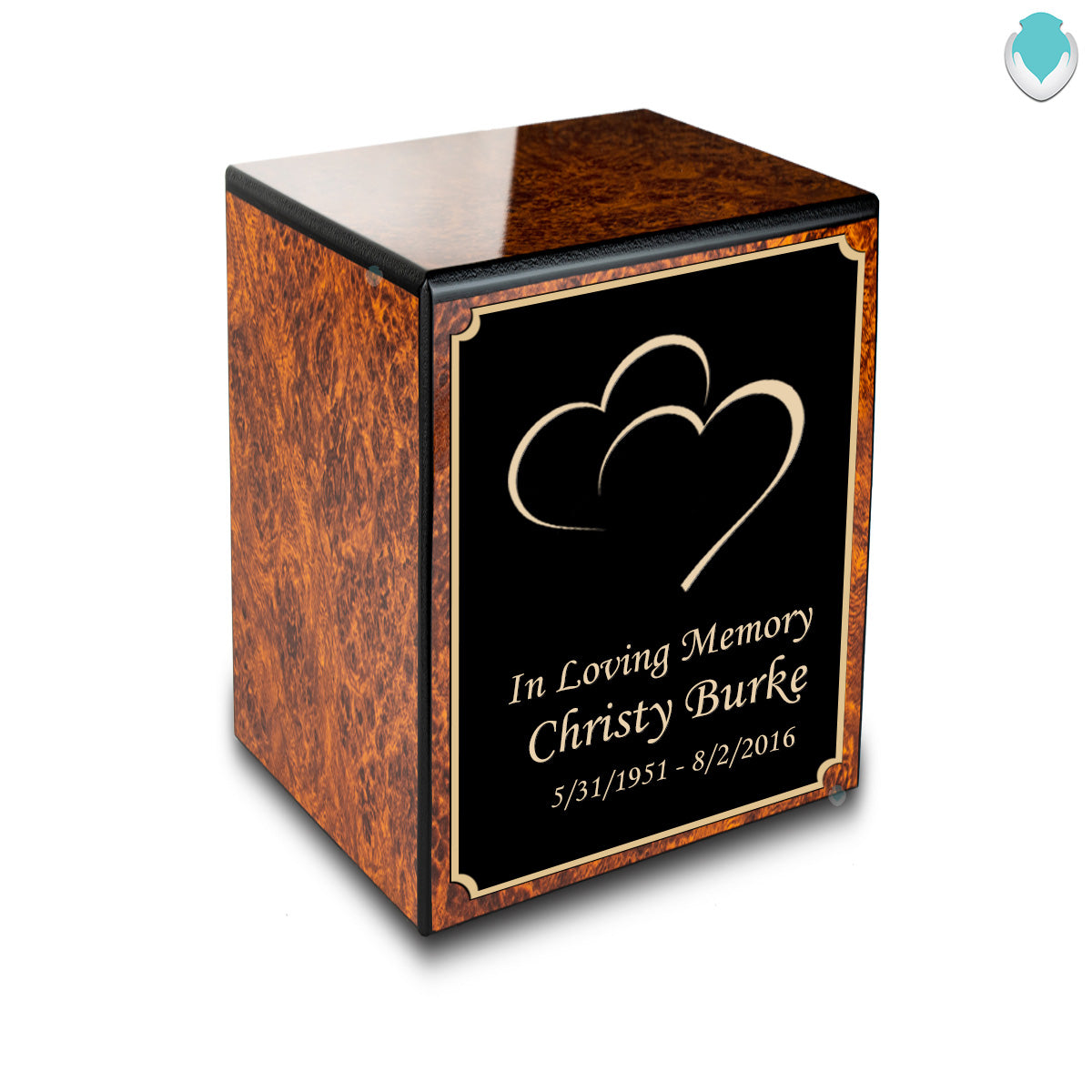 Custom Engraved Heritage Burl Small Cremation Urn Memorial Box for Ashes