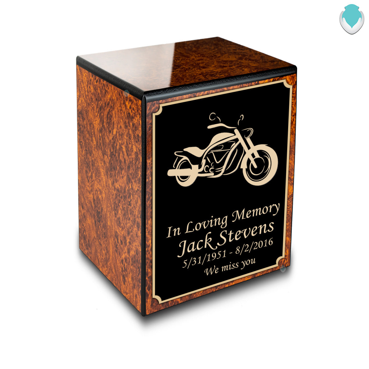 Custom Engraved Heritage Burl Small Cremation Urn Memorial Box for Ashes