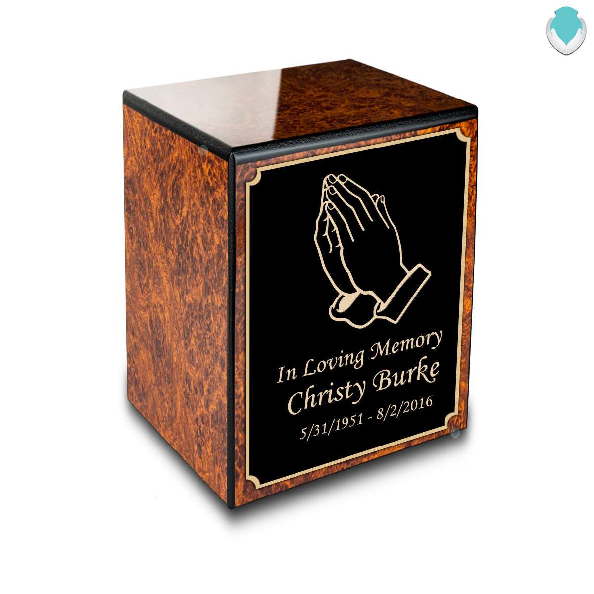 Custom Engraved Heritage Burl Small Cremation Urn Memorial Box for Ashes