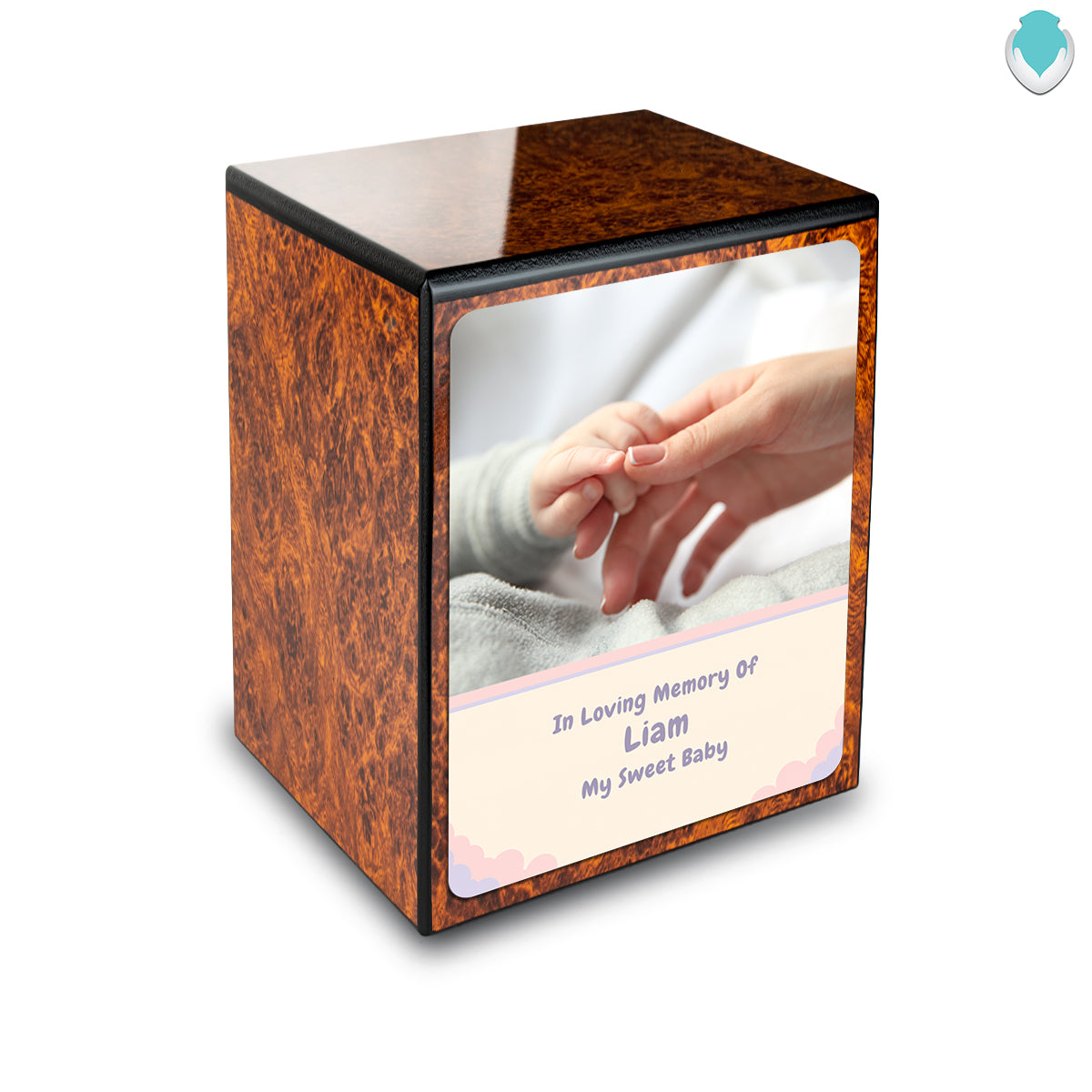Custom Engraved Heritage Burl Photo Small Child Cremation Urn Memorial Box for Ashes