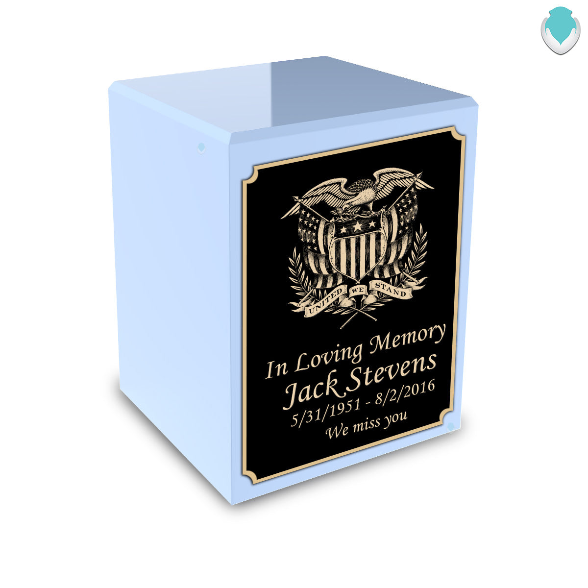 Custom Engraved Heritage Light Blue Small Cremation Urn Memorial Box for Ashes