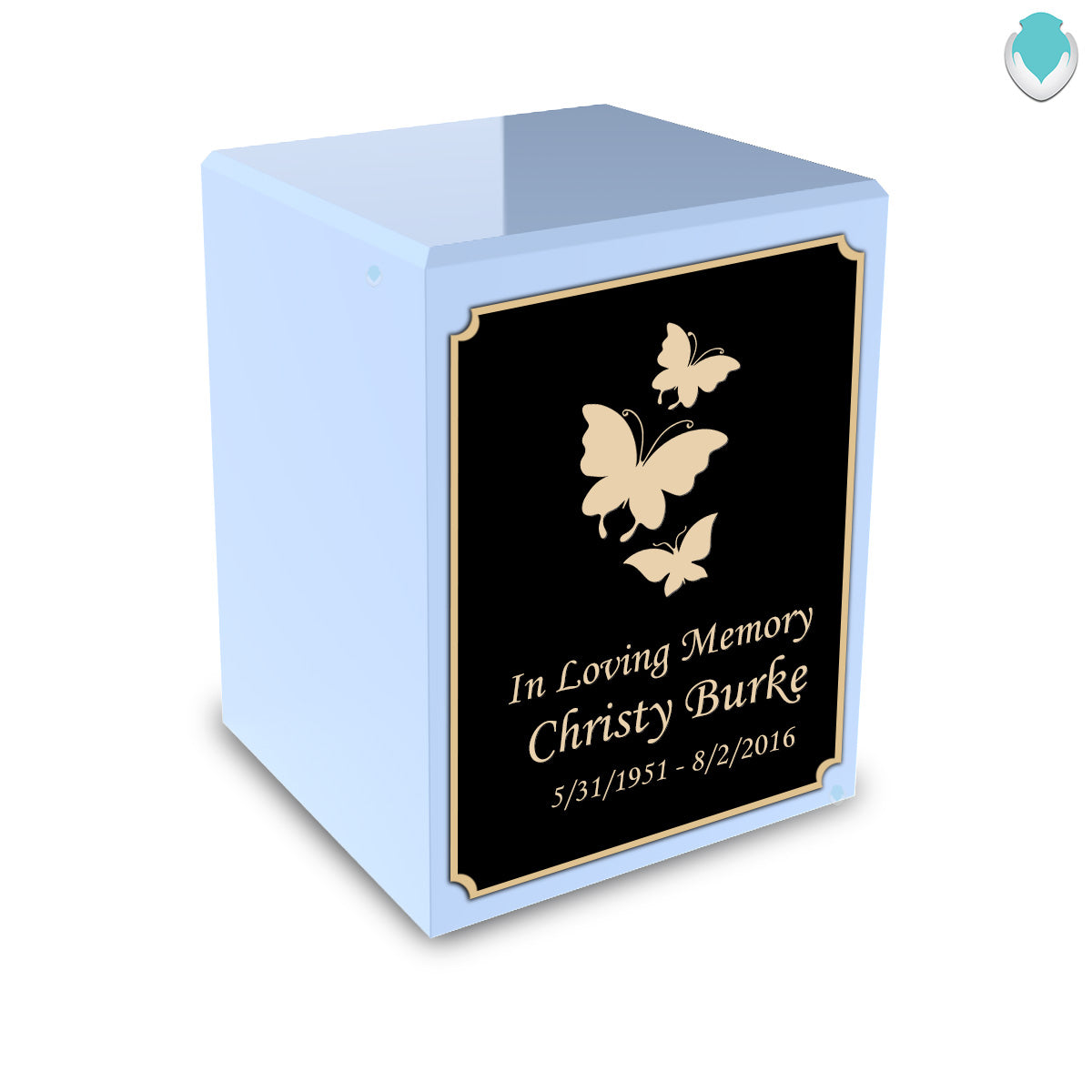 Custom Engraved Heritage Light Blue Small Cremation Urn Memorial Box for Ashes