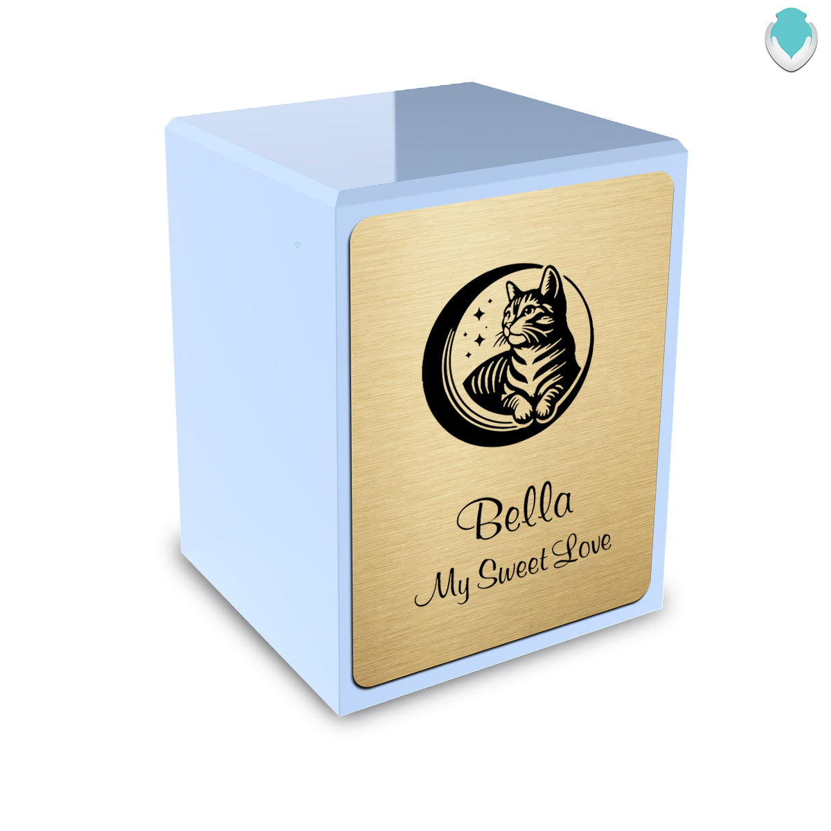Custom Engraved Heritage Light Blue Fun Cat Small Pet Cremation Urn Memorial Box for Ashes