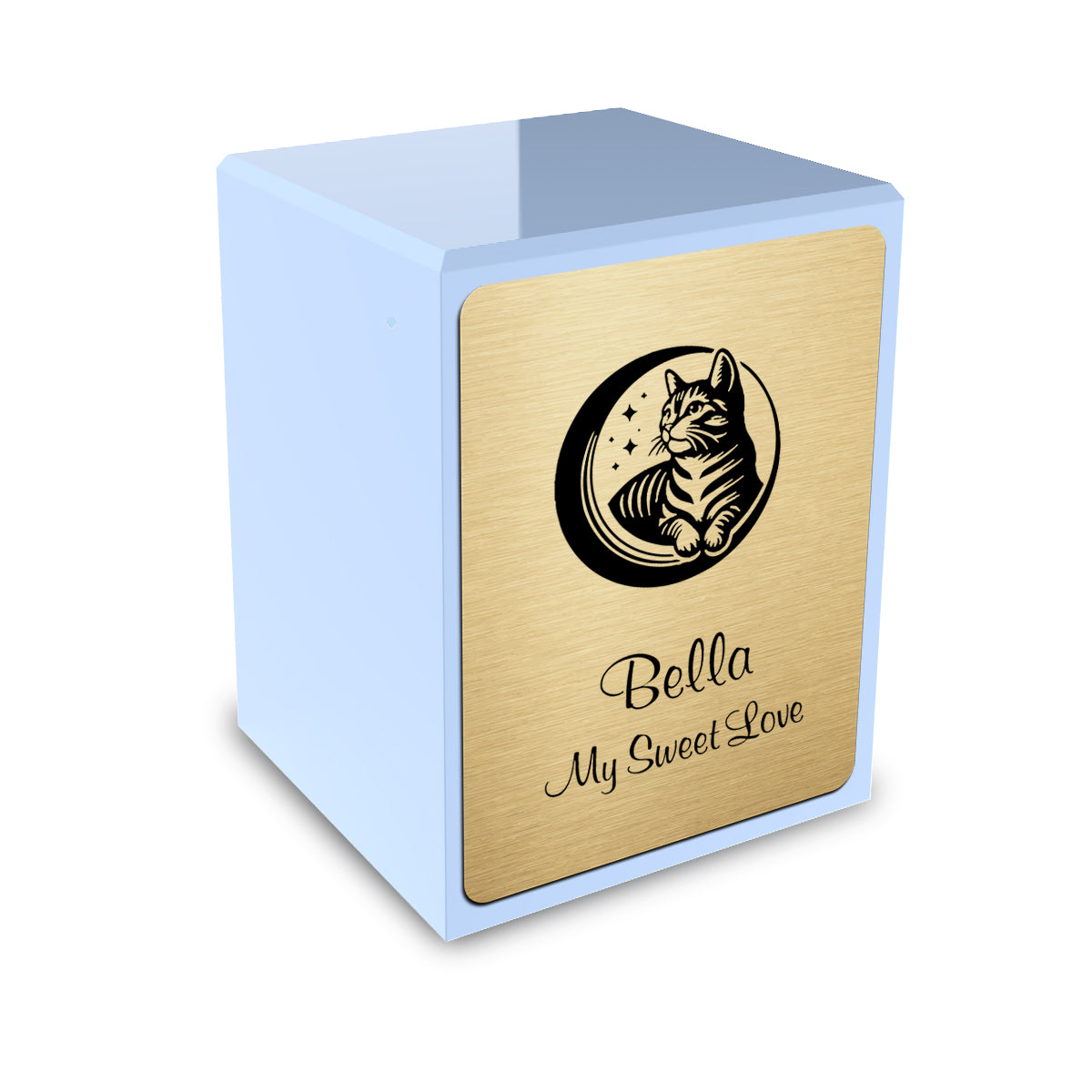 Custom Engraved Heritage Light Blue Fun Cat Small Pet Cremation Urn Memorial Box for Ashes