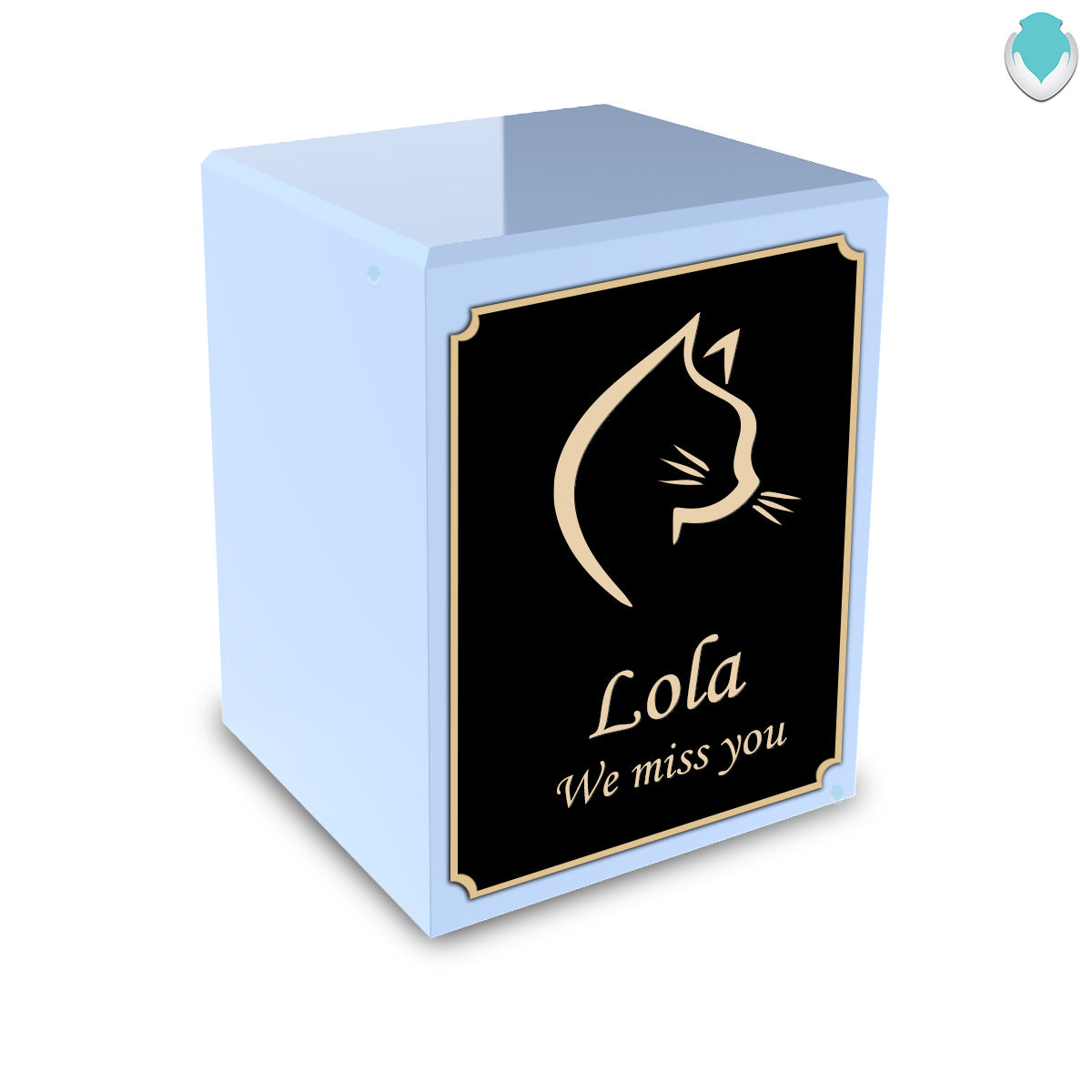 Custom Engraved Heritage Light Blue Cat Small Pet Cremation Urn Memorial Box for Ashes
