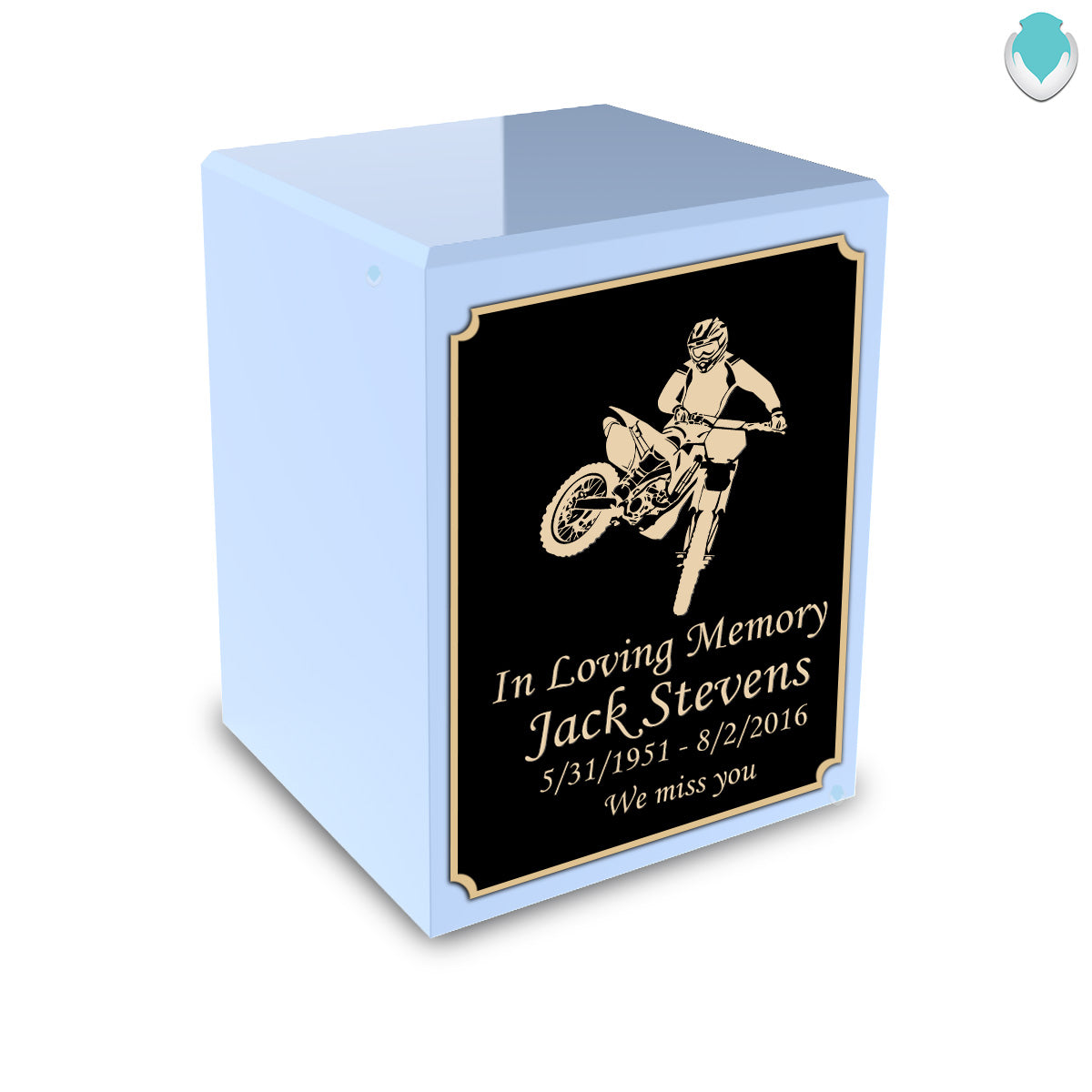 Custom Engraved Heritage Light Blue Small Cremation Urn Memorial Box for Ashes