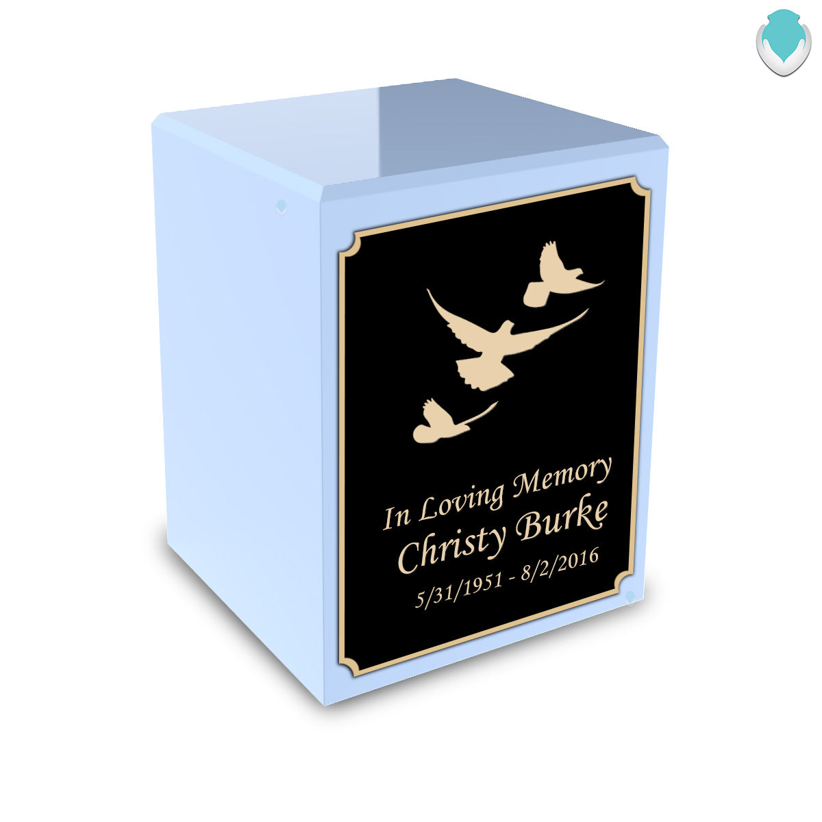 Custom Engraved Heritage Light Blue Small Cremation Urn Memorial Box for Ashes
