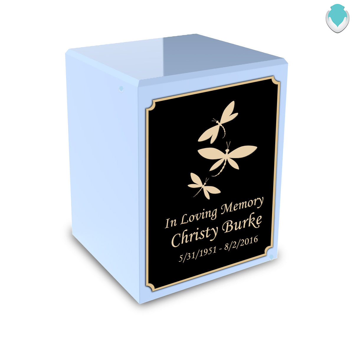 Custom Engraved Heritage Light Blue Small Cremation Urn Memorial Box for Ashes
