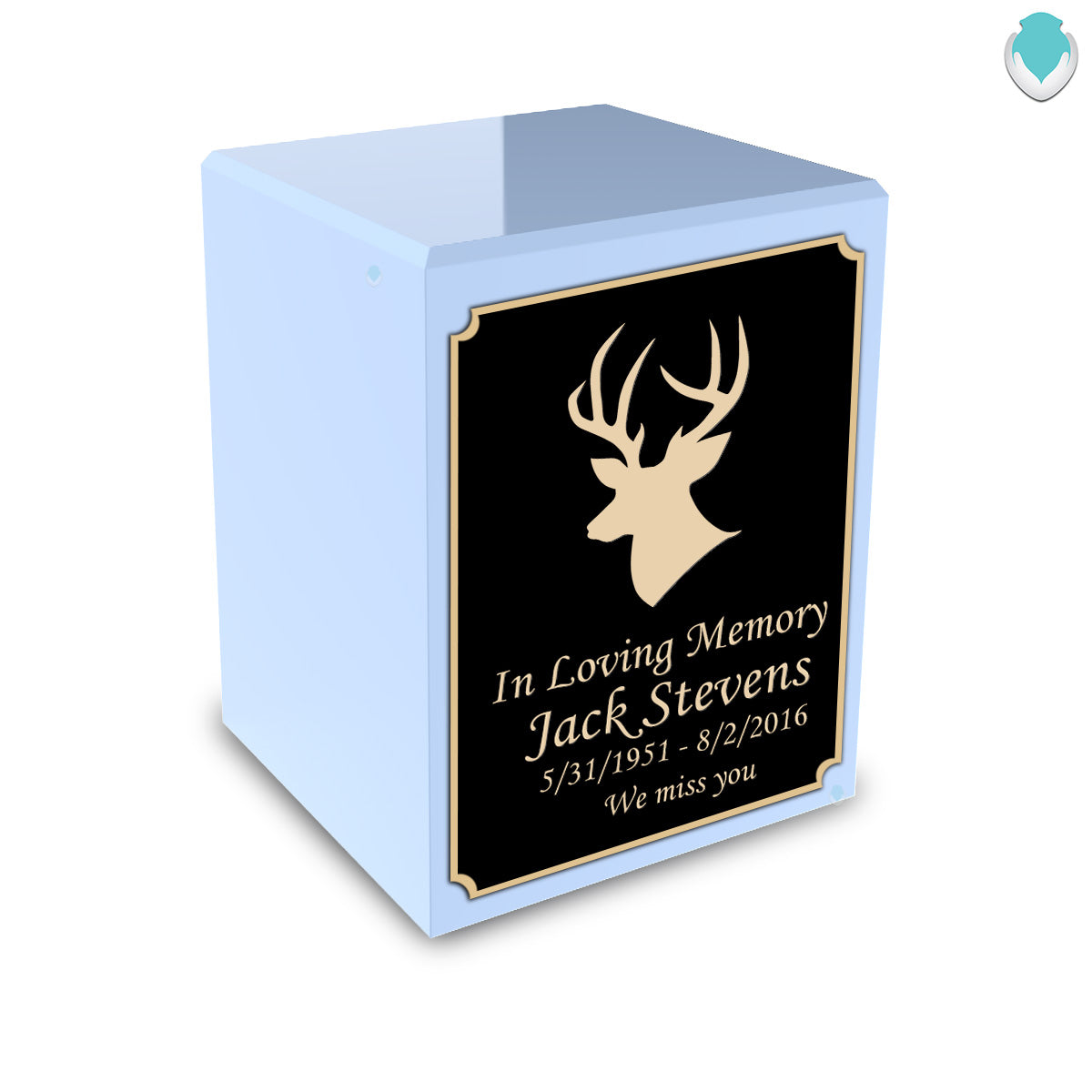 Custom Engraved Heritage Light Blue Small Cremation Urn Memorial Box for Ashes