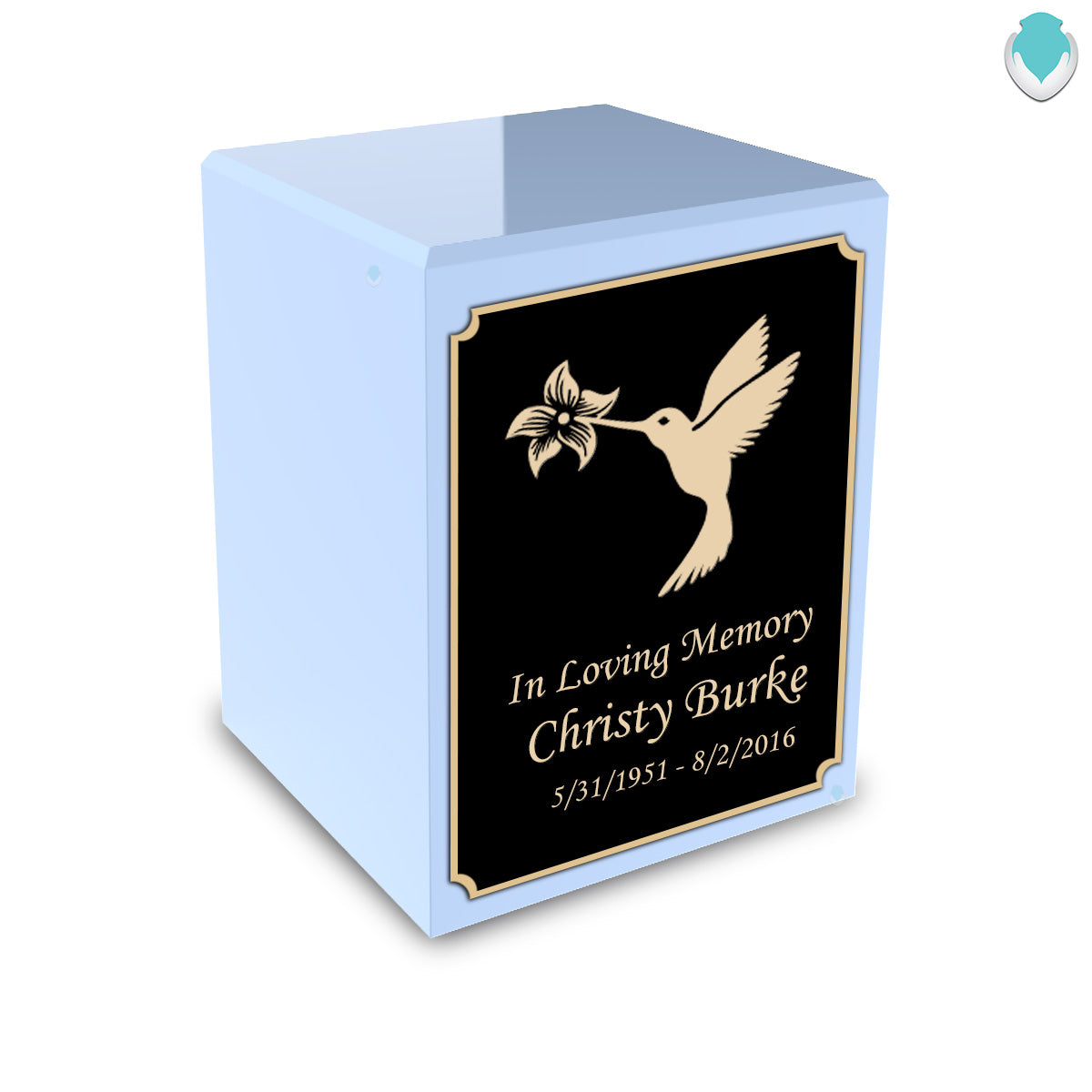 Custom Engraved Heritage Light Blue Small Cremation Urn Memorial Box for Ashes