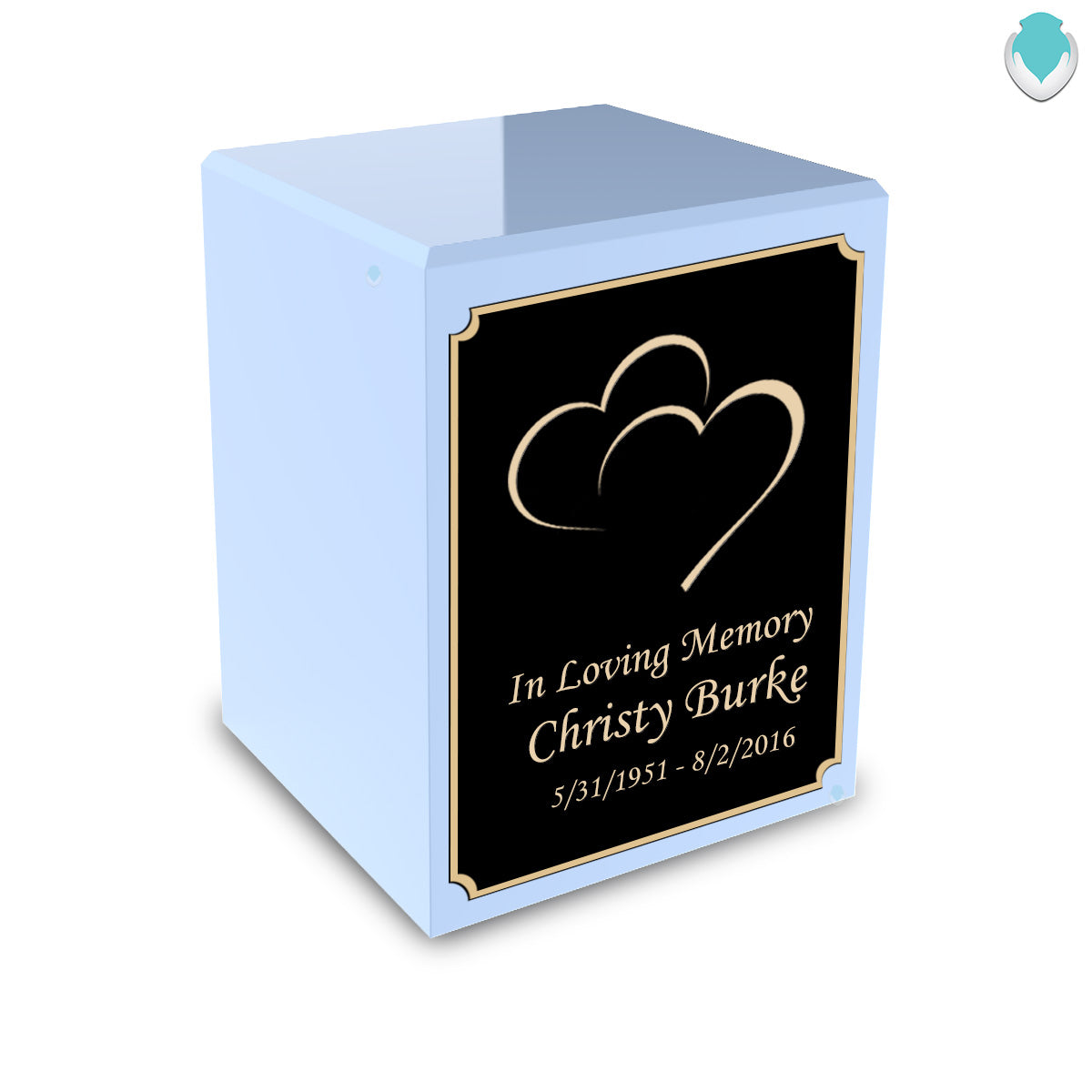Custom Engraved Heritage Light Blue Small Cremation Urn Memorial Box for Ashes