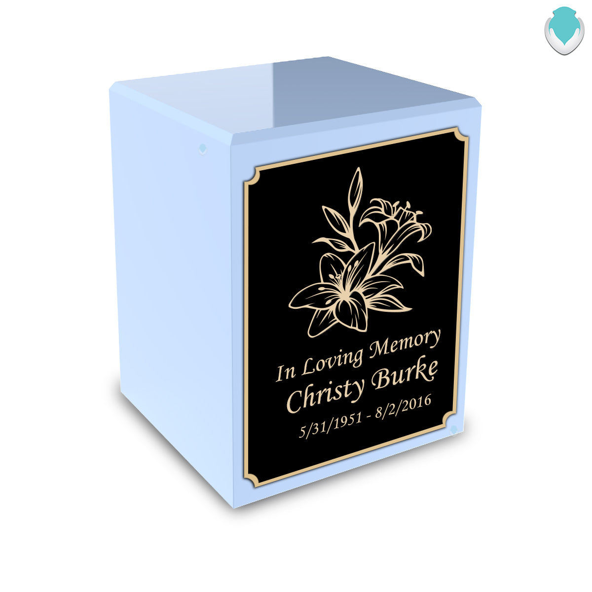 Custom Engraved Heritage Light Blue Small Cremation Urn Memorial Box for Ashes