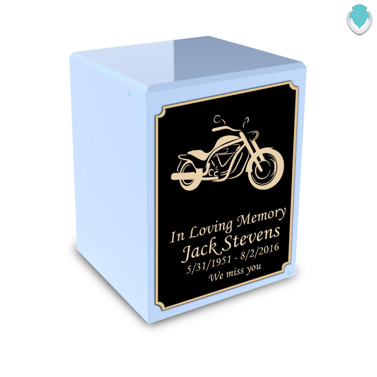 Custom Engraved Heritage Light Blue Small Cremation Urn Memorial Box for Ashes