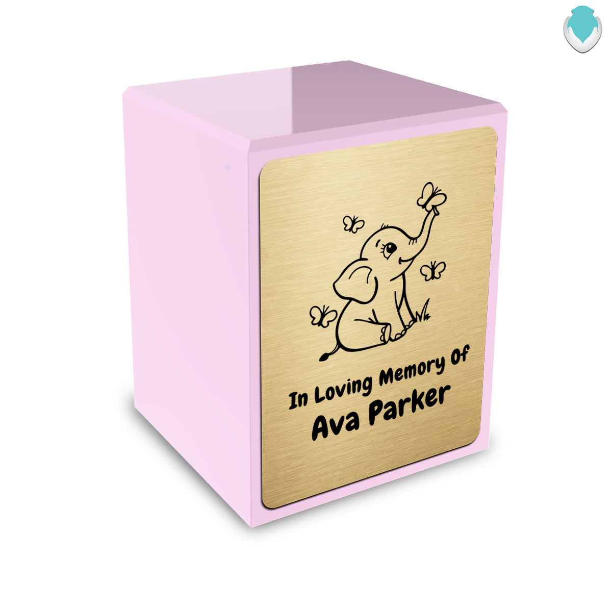 Custom Engraved Heritage Elephant Butterflies Light Pink Small Cremation Urn Memorial Box for Ashes