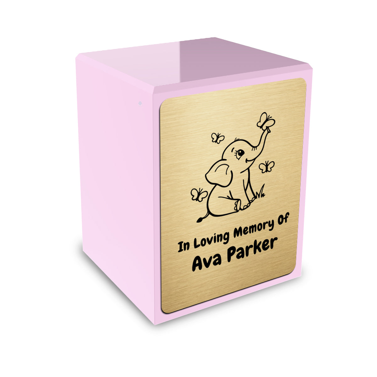 Custom Engraved Heritage Elephant Butterflies Light Pink Small Cremation Urn Memorial Box for Ashes