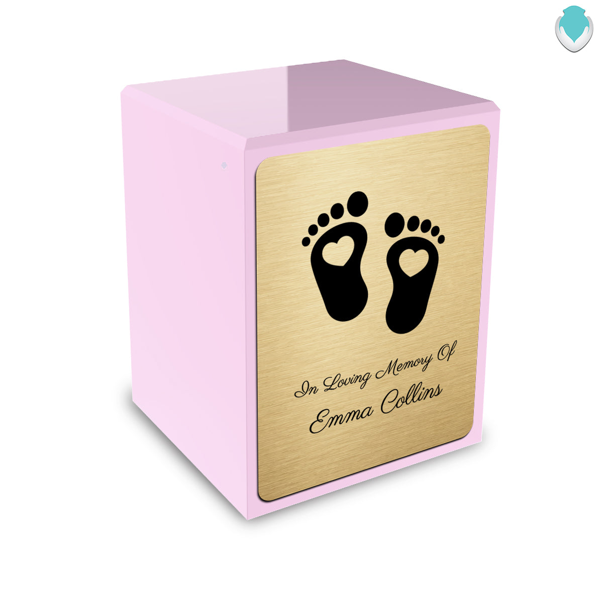 Custom Engraved Heritage Baby Heart Feet Light Pink Small Cremation Urn Memorial Box for Ashes