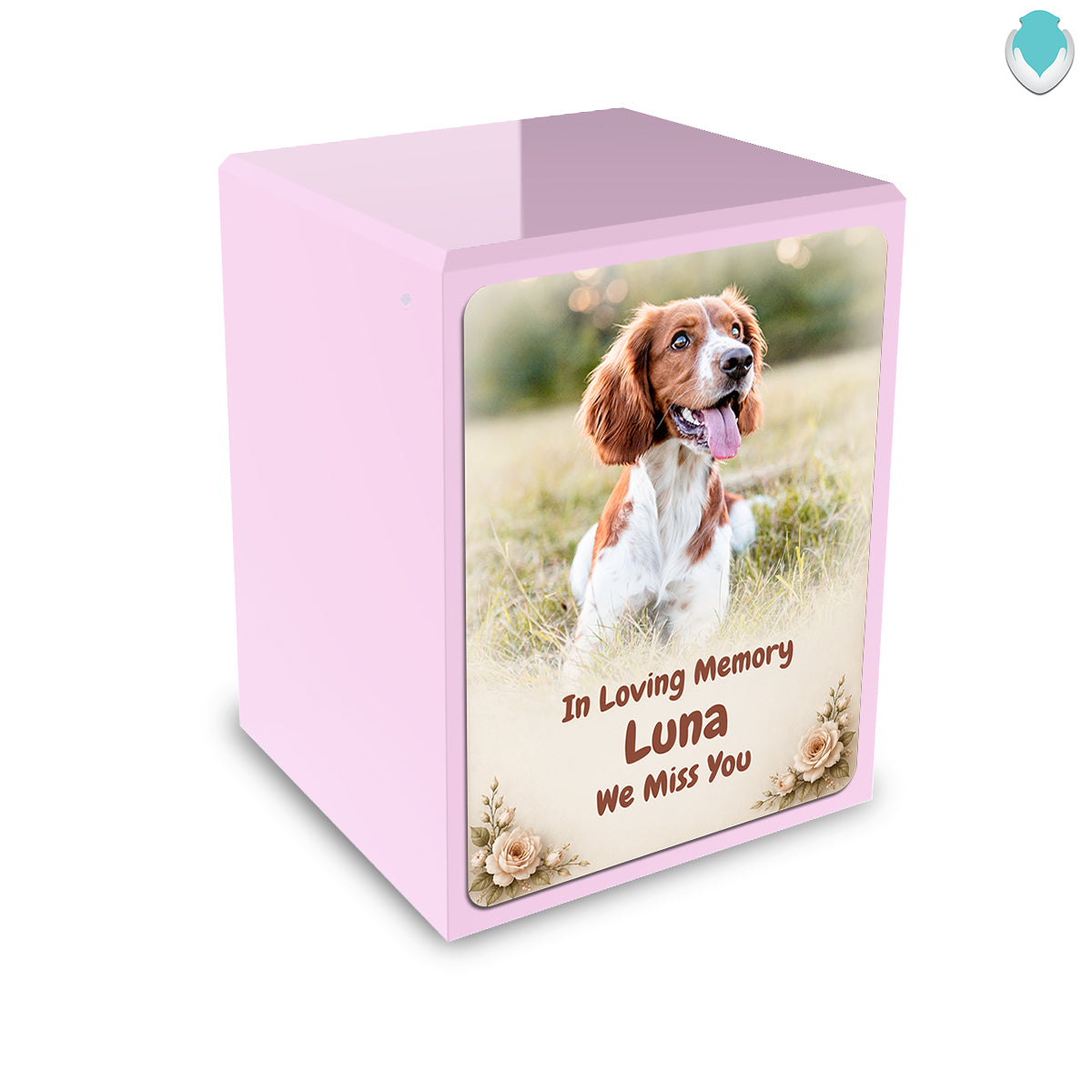 Custom Engraved Heritage Pet Photo Light Pink Small Cremation Urn Memorial Box for Ashes