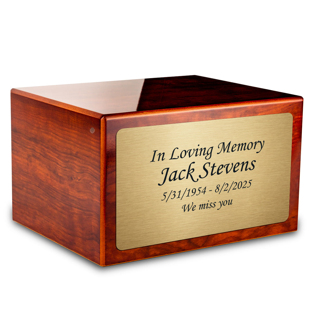 Custom Engraved Heritage Rosewood Adult Cremation Urn Memorial Box for Ashes