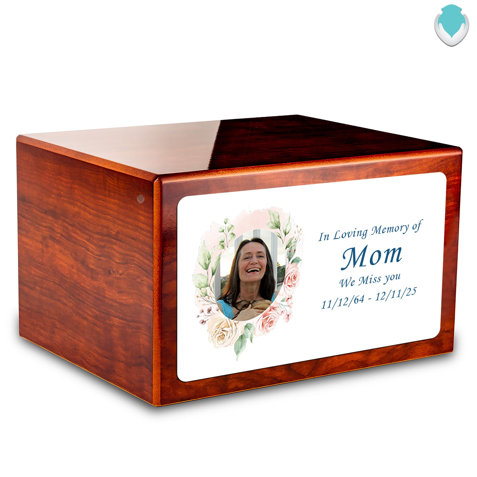 Custom Printed Heritage Rosewood Photo Frame Wood Box Cremation Urn