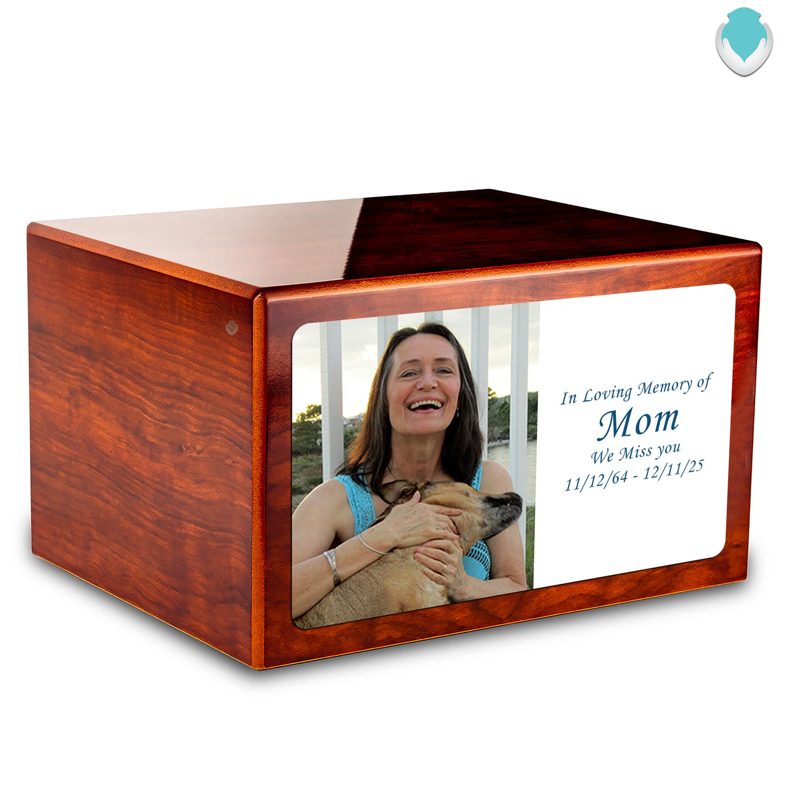 Custom Printed Heritage Rosewood Photo Wood Box Cremation Urn