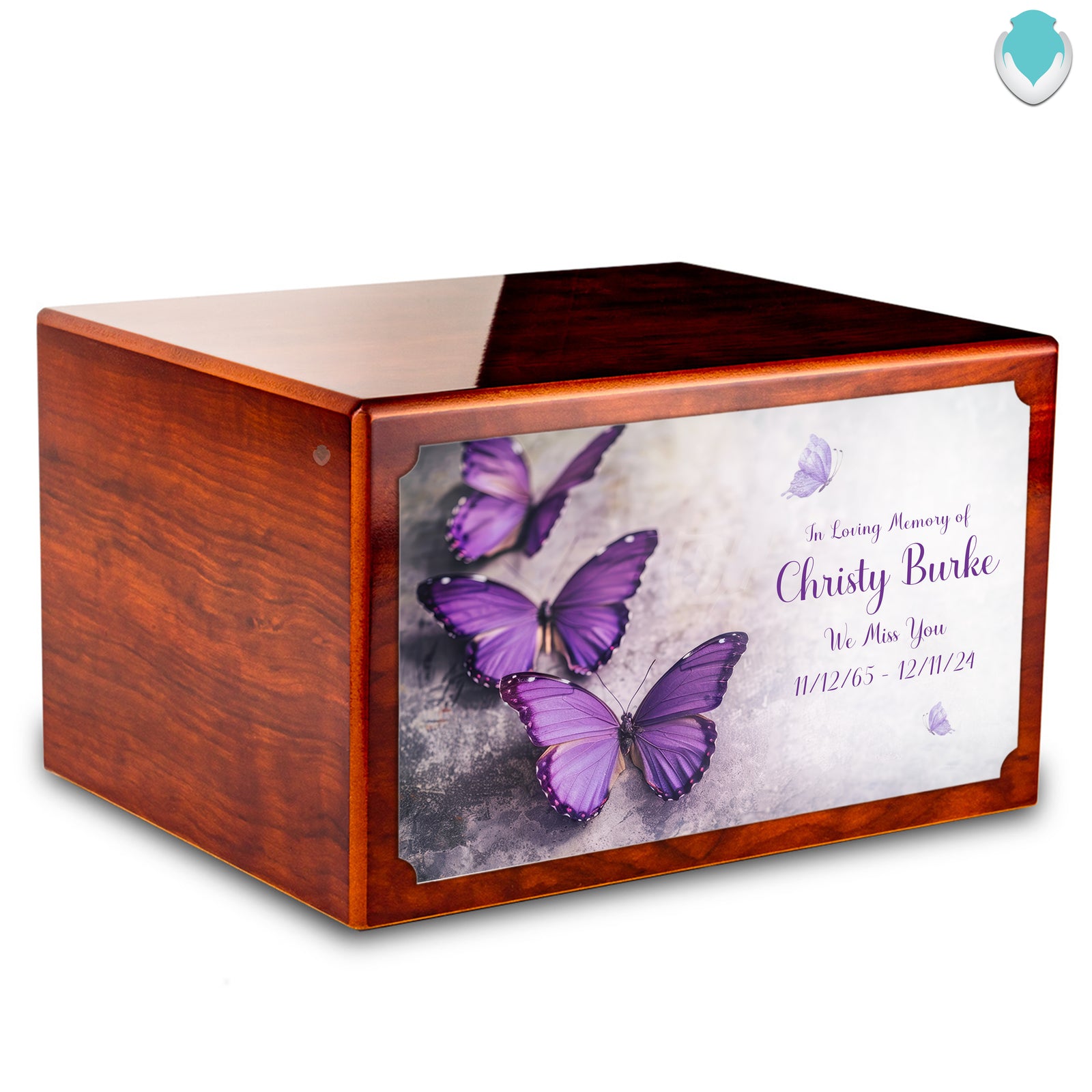 Custom Printed Heritage Rosewood Butterflies Wood Box Cremation Urn