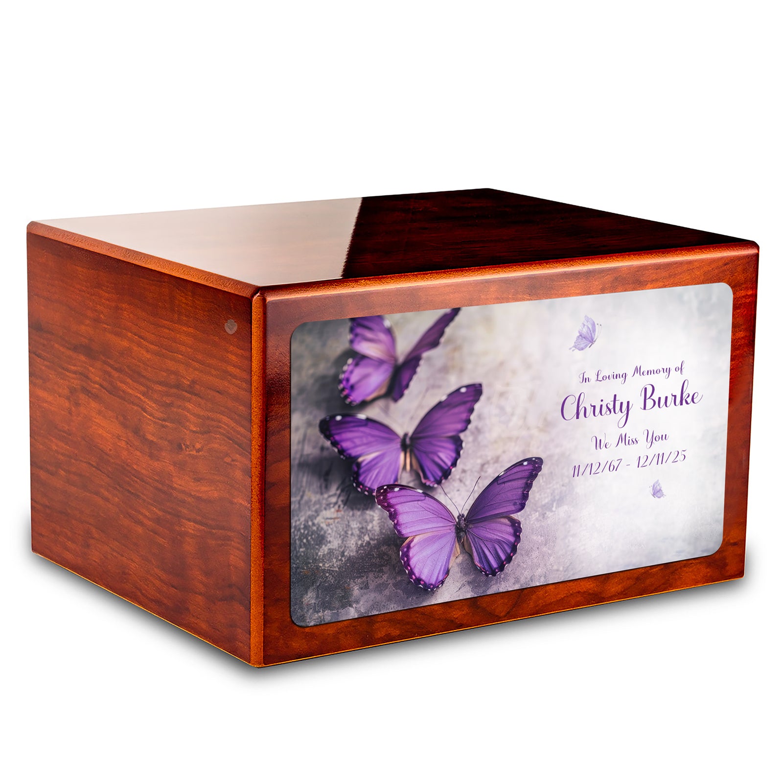 Custom Printed Heritage Rosewood Butterflies Wood Box Cremation Urn