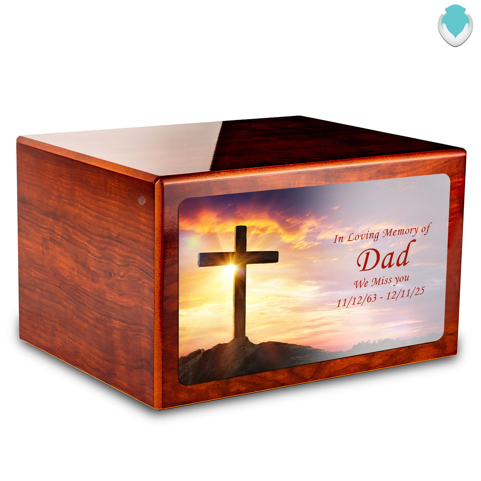 Custom Printed Heritage Rosewood Cross Wood Box Cremation Urn
