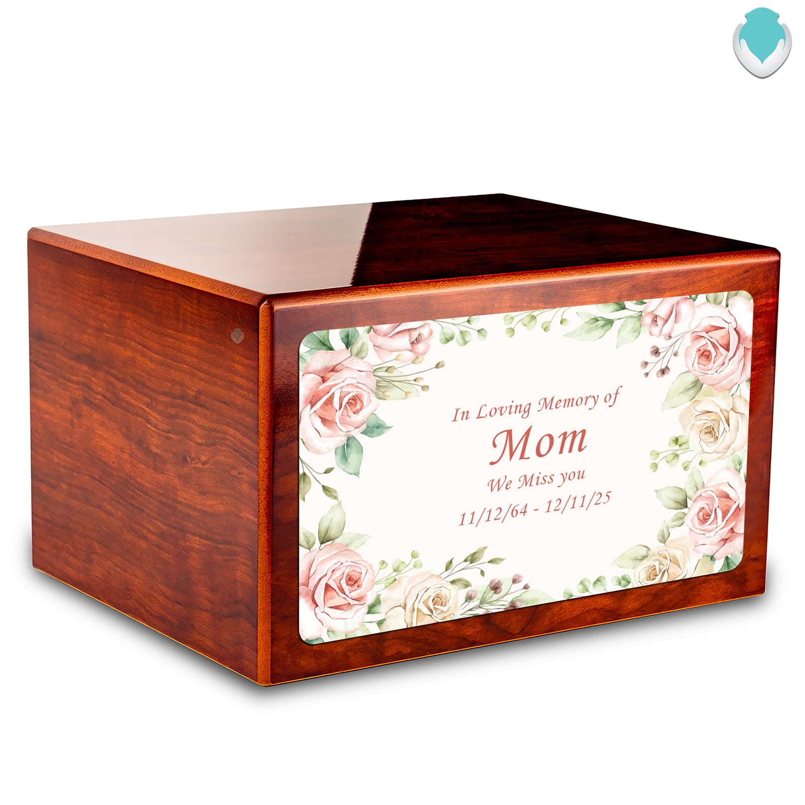 Custom Printed Heritage Rosewood Flower Frame Wood Box Cremation Urn