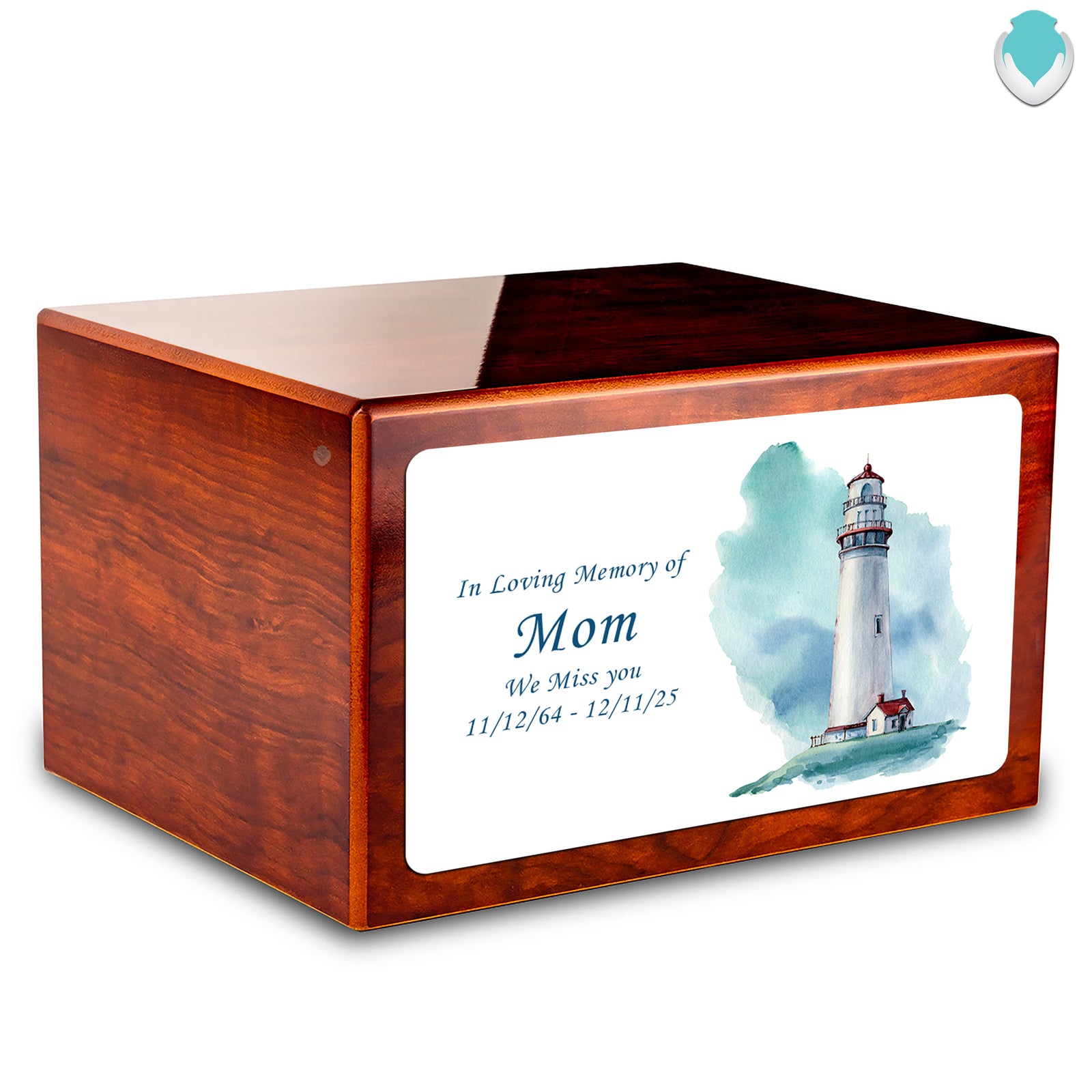 Custom Printed Heritage Rosewood Lighthouse Wood Box Cremation Urn