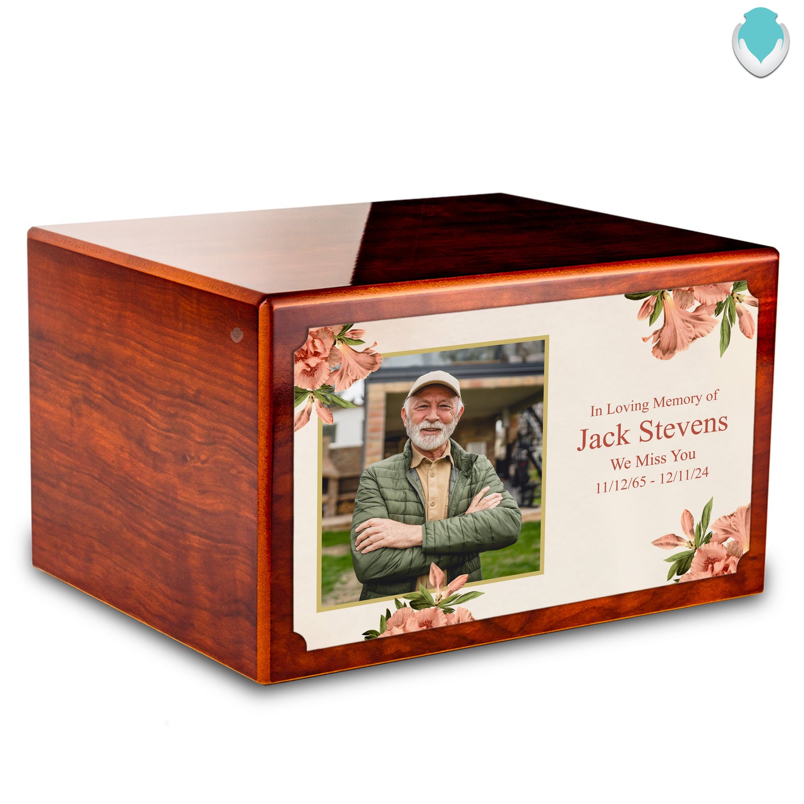 Custom Printed Heritage Rosewood Azalea Flower Wood Box Cremation Urn