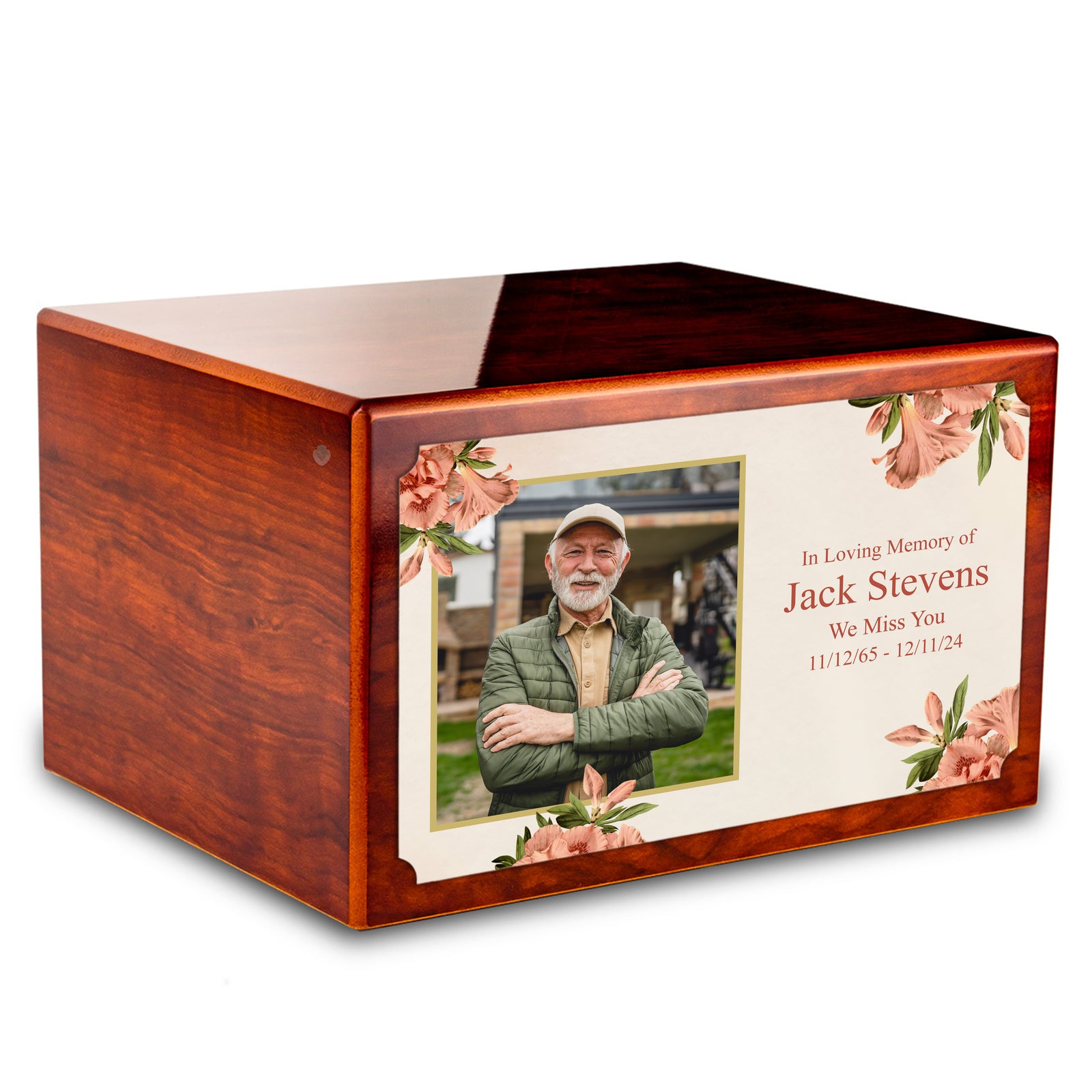 Custom Printed Heritage Rosewood Azalea Flower Wood Box Cremation Urn