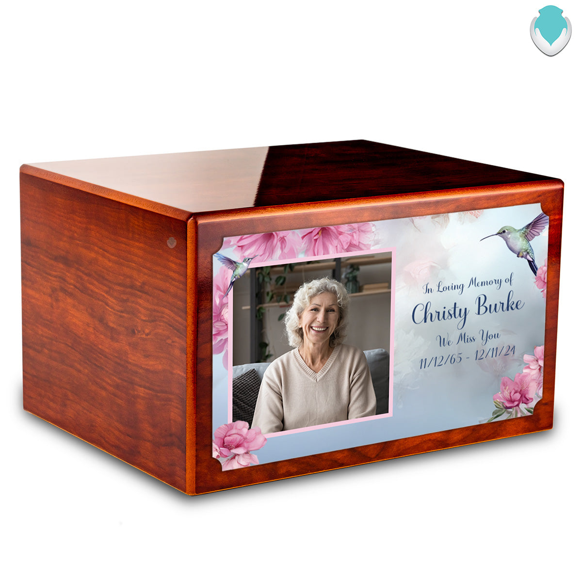 Custom Printed Heritage Rosewood Photo Hummingbird Wood Box Cremation Urn