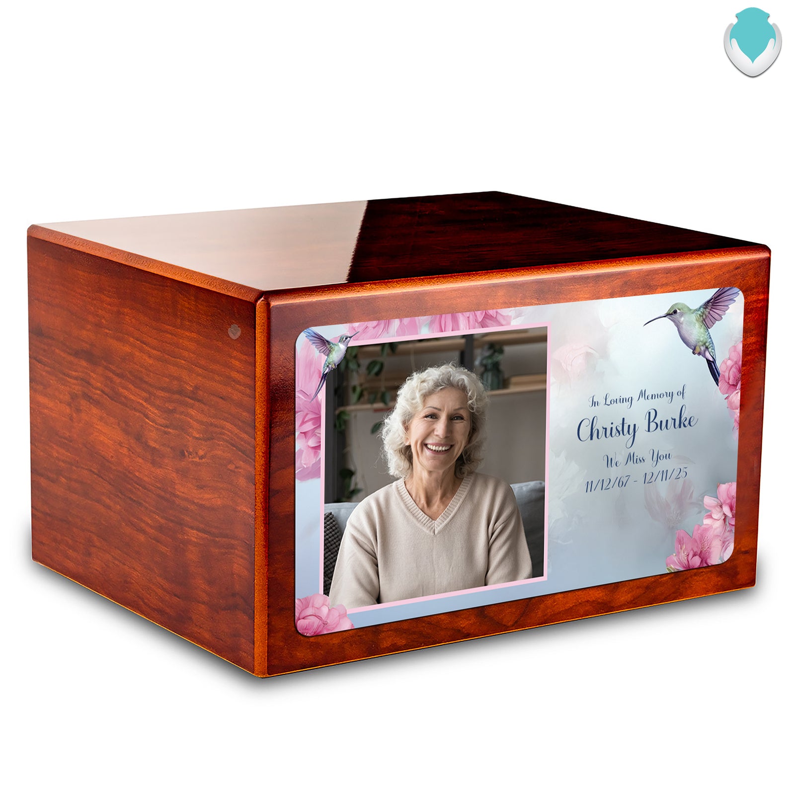 Custom Printed Heritage Rosewood Photo Hummingbird Wood Box Cremation Urn