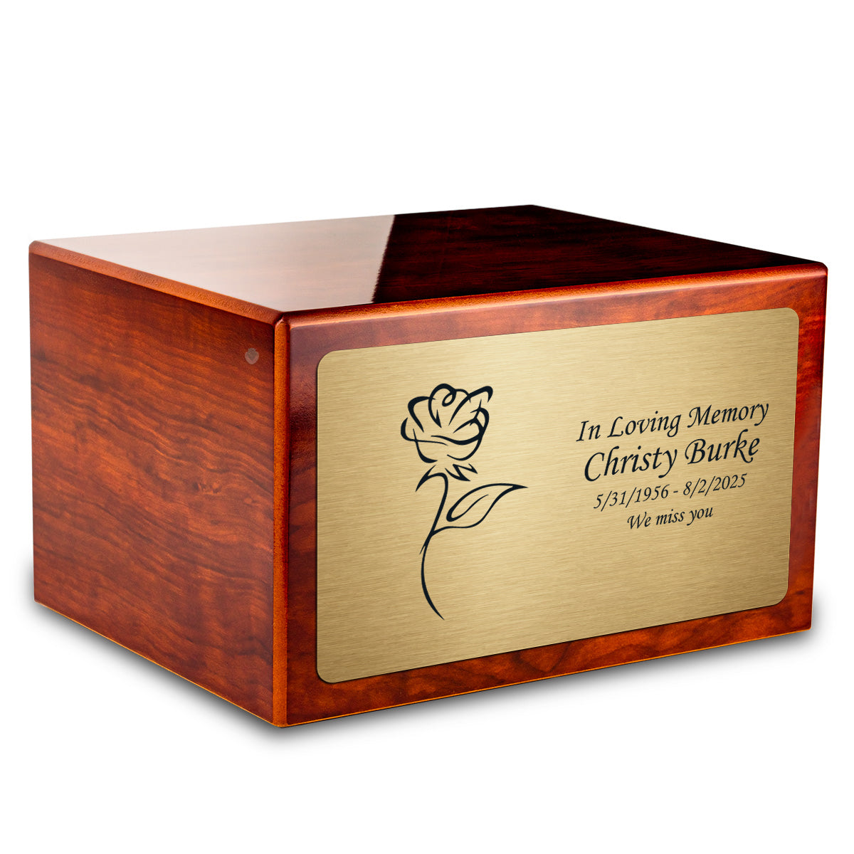Custom Engraved Heritage Rosewood Adult Cremation Urn Memorial Box for Ashes