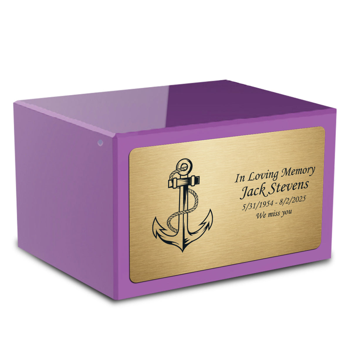Custom Engraved Heritage Purple Adult Cremation Urn Memorial Box for Ashes
