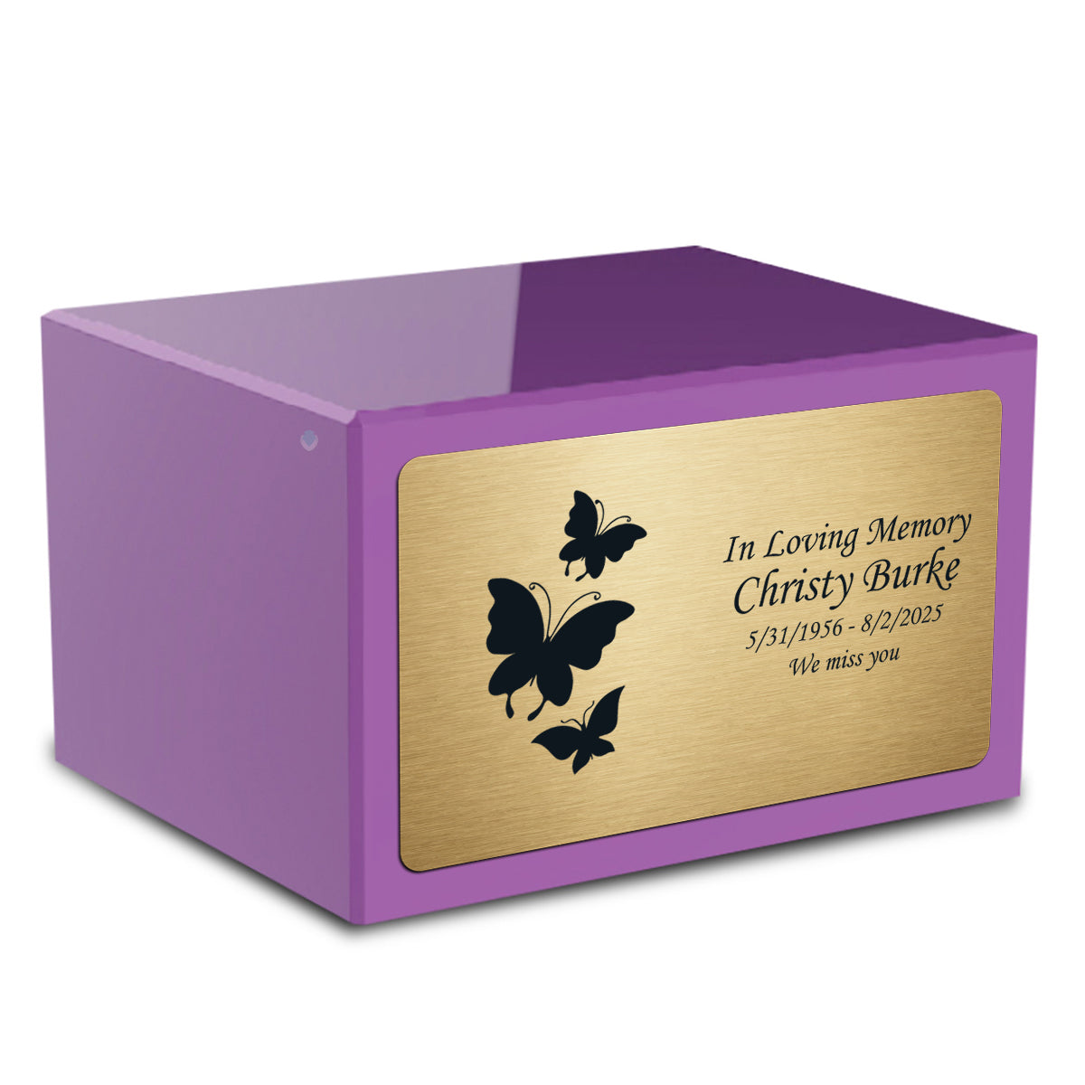 Custom Engraved Heritage Purple Adult Cremation Urn Memorial Box for Ashes