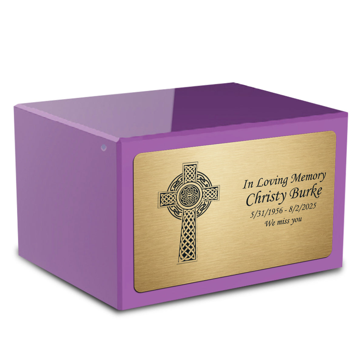 Custom Engraved Heritage Purple Adult Cremation Urn Memorial Box for Ashes