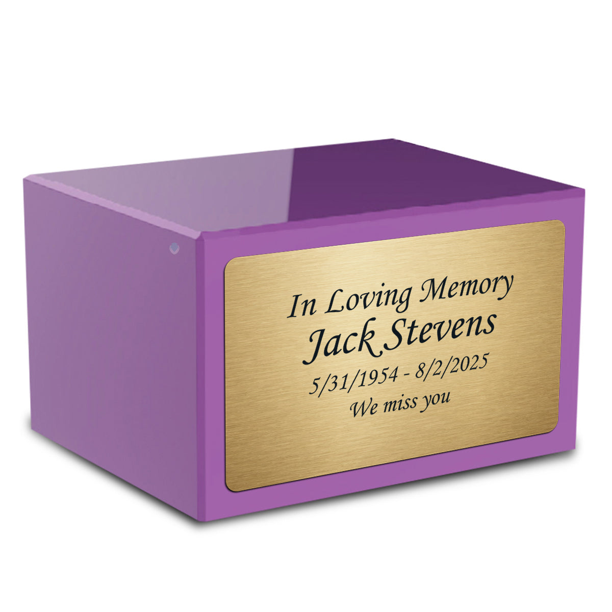Custom Engraved Heritage Purple Adult Cremation Urn Memorial Box for Ashes