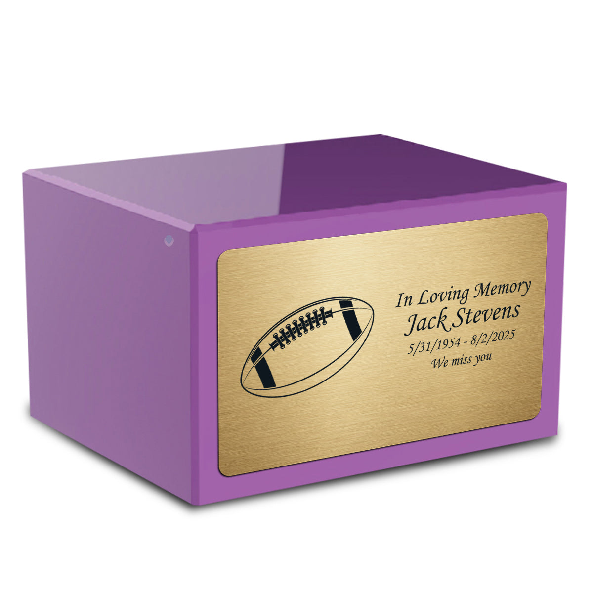 Custom Engraved Heritage Purple Adult Cremation Urn Memorial Box for Ashes