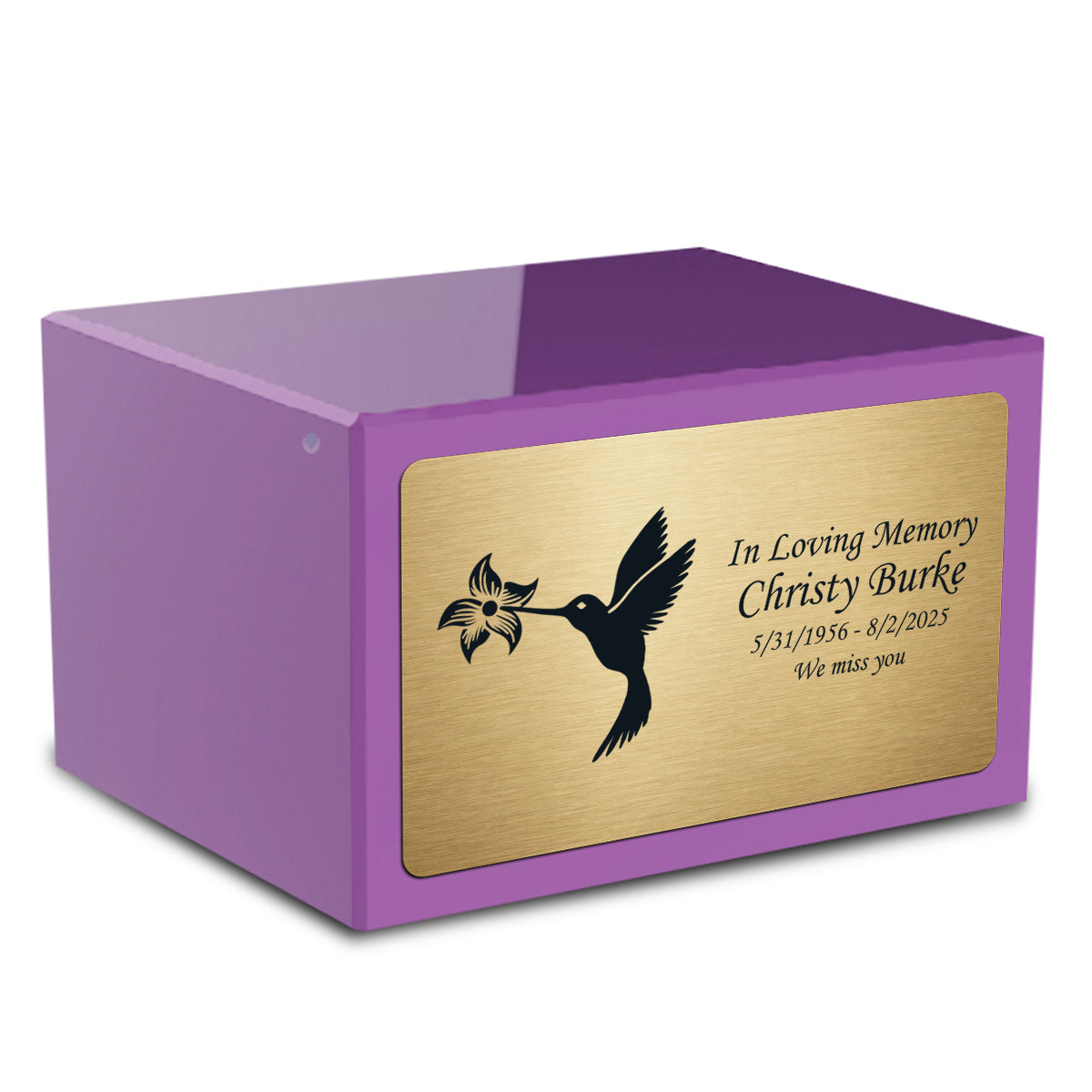 Custom Engraved Heritage Purple Adult Cremation Urn Memorial Box for Ashes