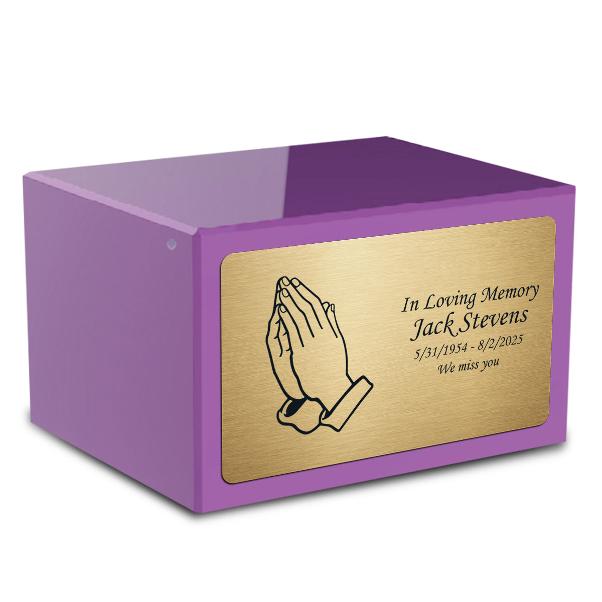 Custom Engraved Heritage Purple Adult Cremation Urn Memorial Box for Ashes