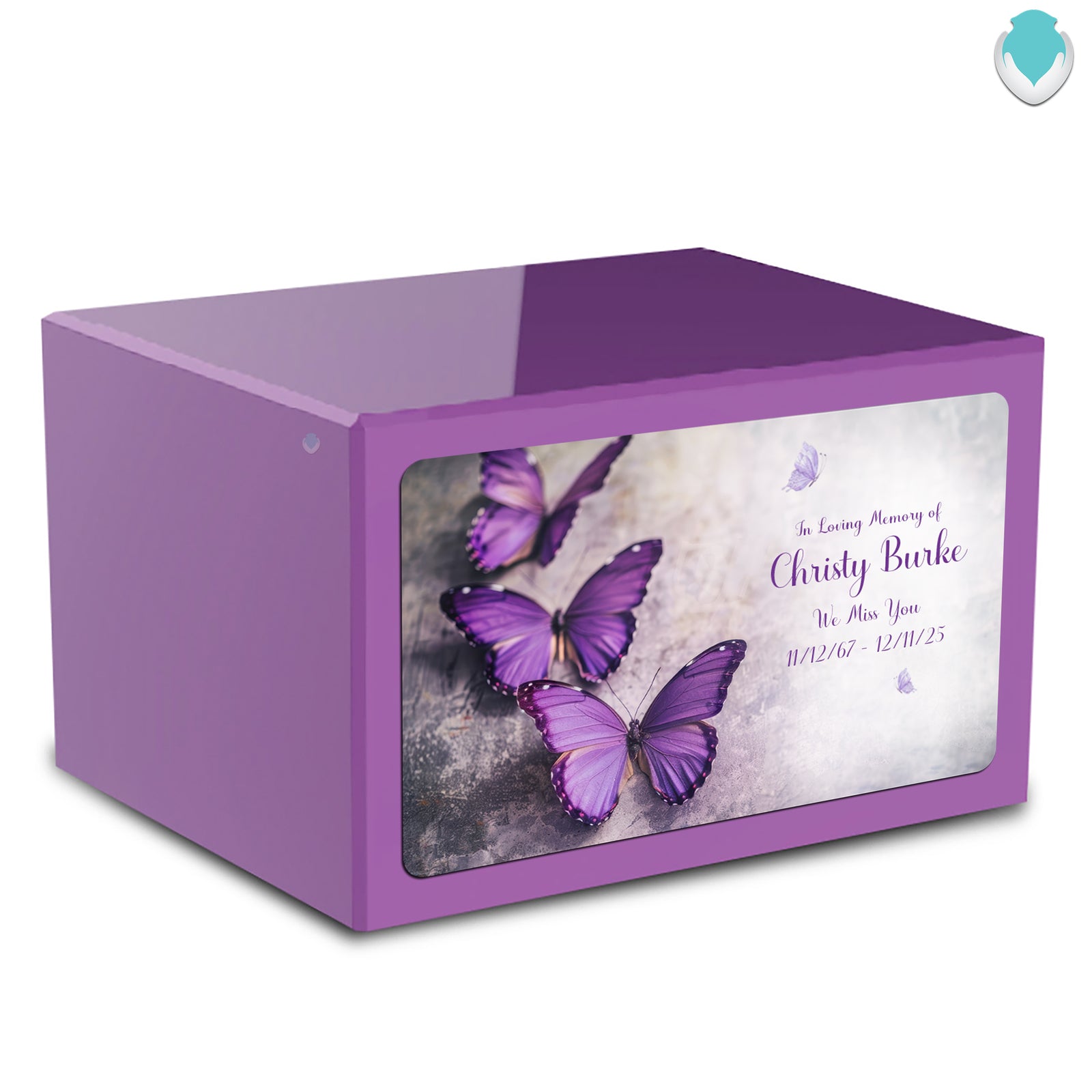 Custom Printed Heritage Purple Butterflies Wood Box Cremation Urn