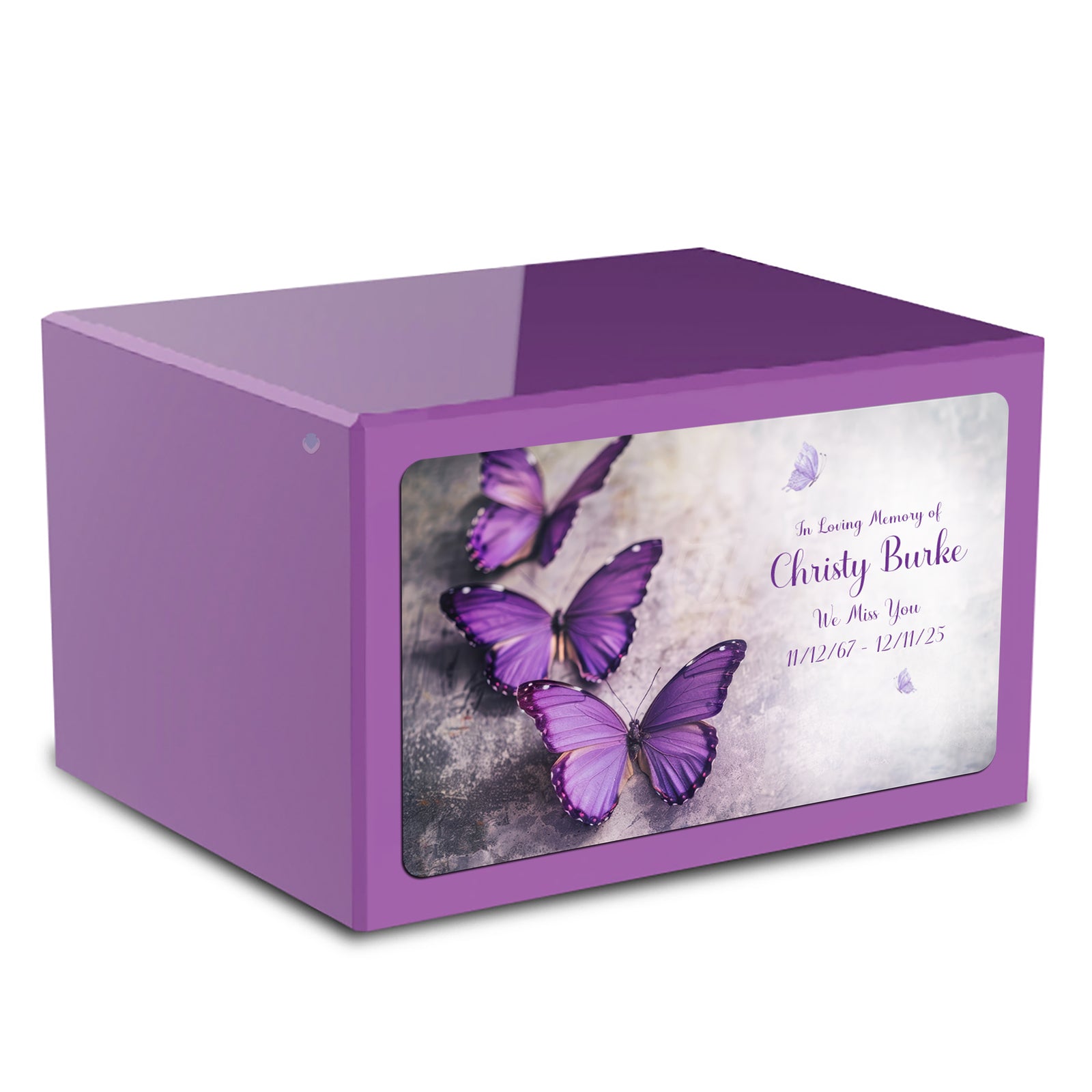 Custom Printed Heritage Purple Butterflies Wood Box Cremation Urn