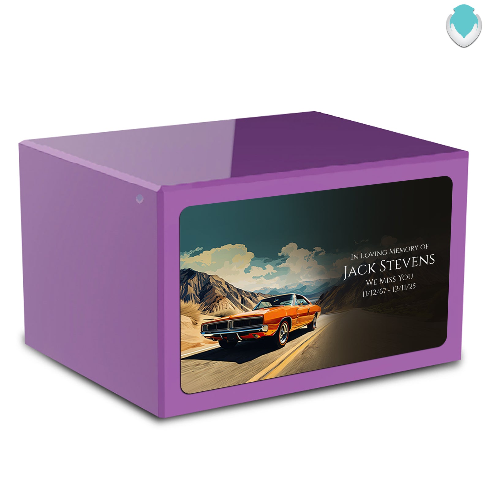 Custom Printed Heritage Purple Classic Car Wood Box Cremation Urn