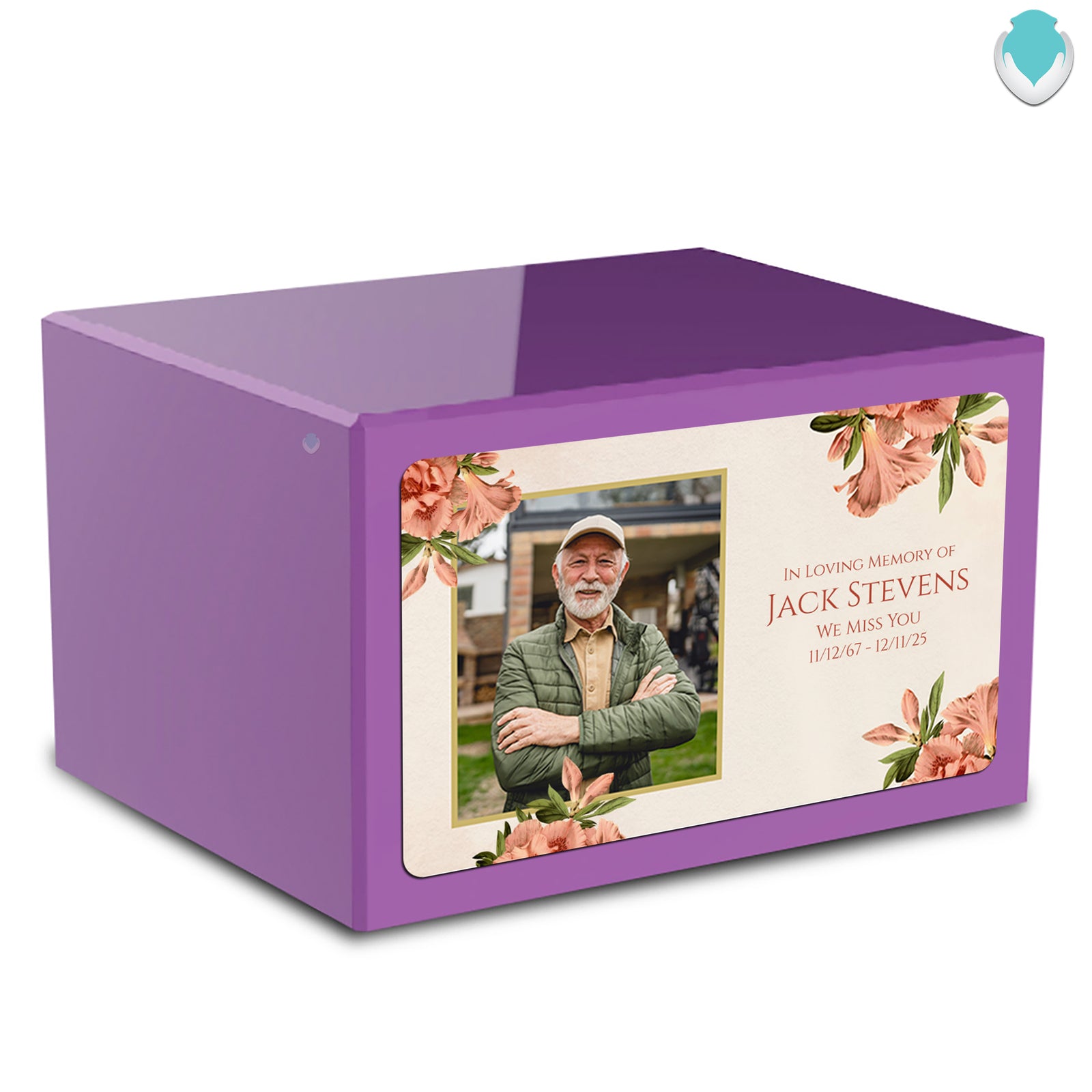 Custom Printed Heritage Purple Azalea Flower Wood Cremation Urn Box