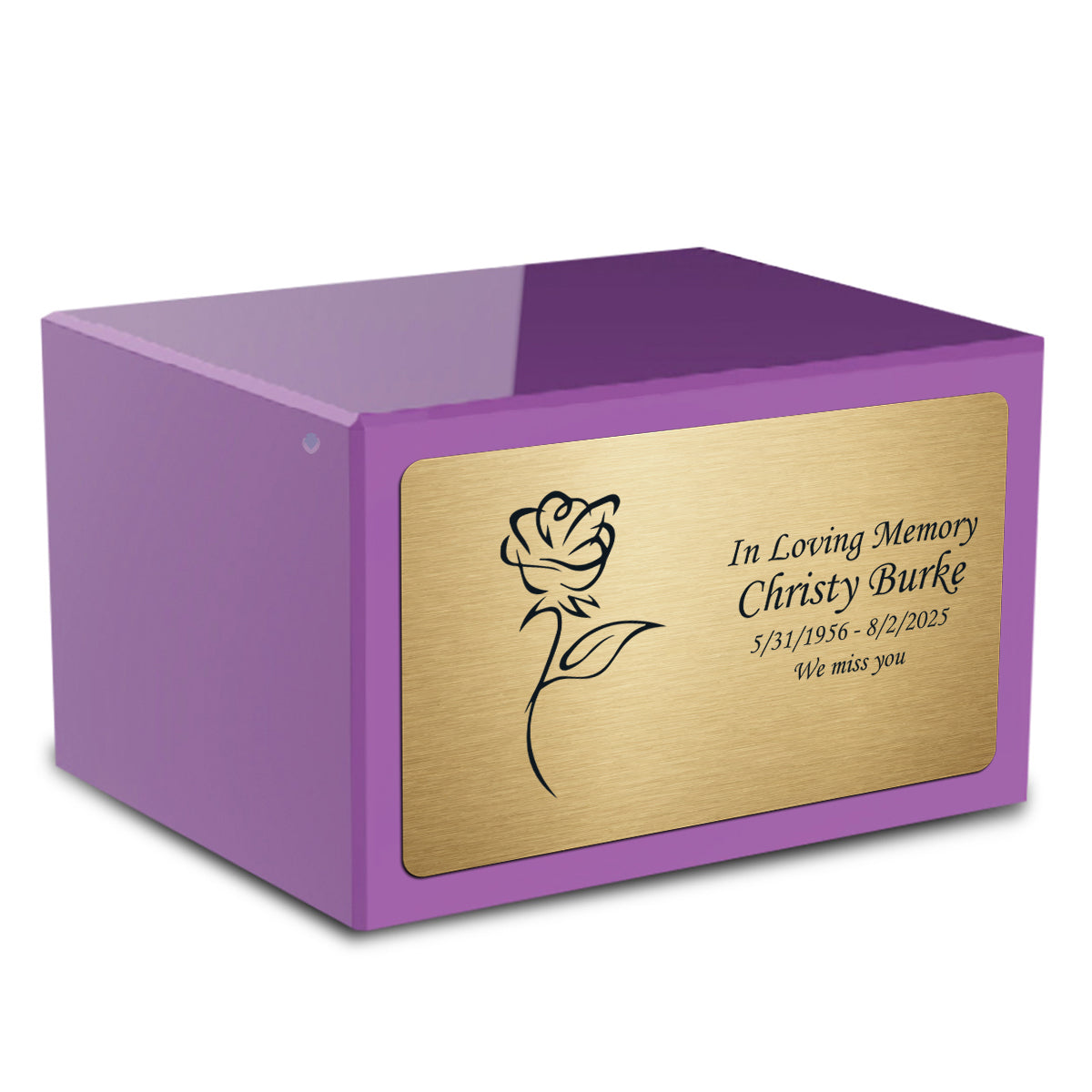Custom Engraved Heritage Purple Adult Cremation Urn Memorial Box for Ashes