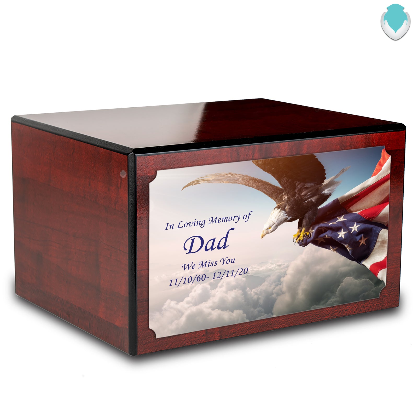 Custom Printed Heritage Cherry American Eagle Wood Box Cremation Urn