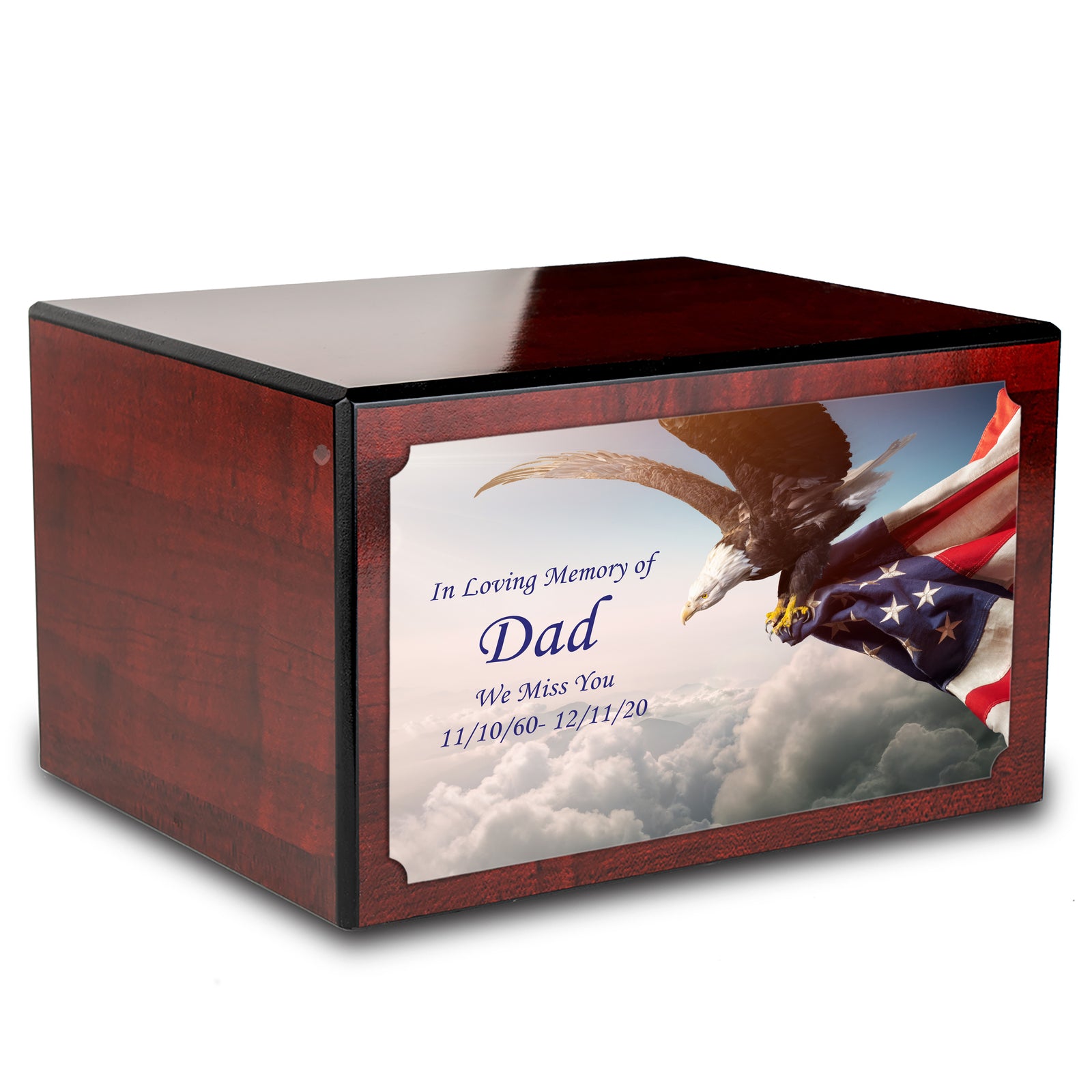 Custom Printed Heritage Cherry American Eagle Wood Box Cremation Urn
